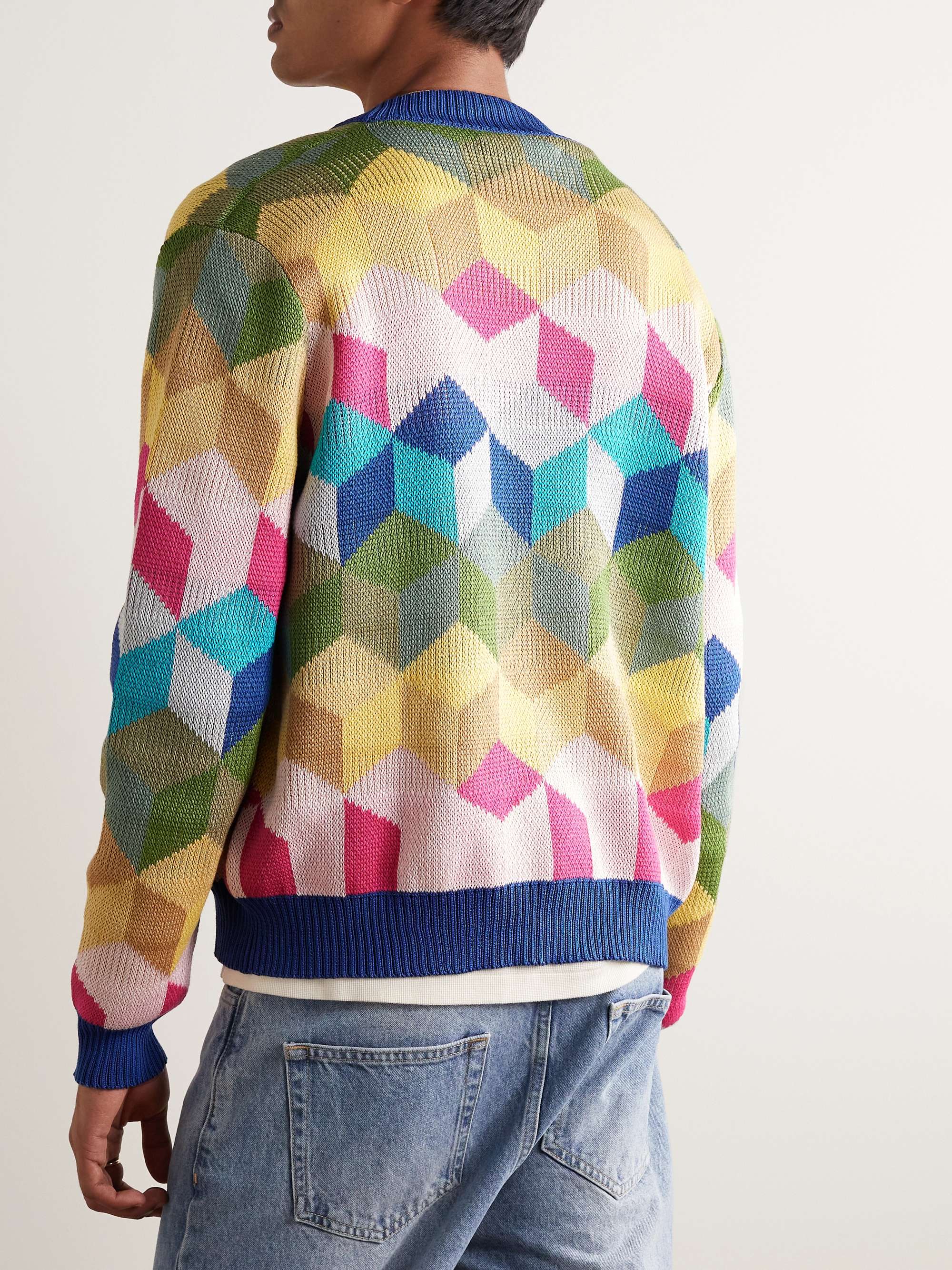 CORRIDOR Cube JacquardKnit ColourBlock Pima Cotton Cardigan for Men