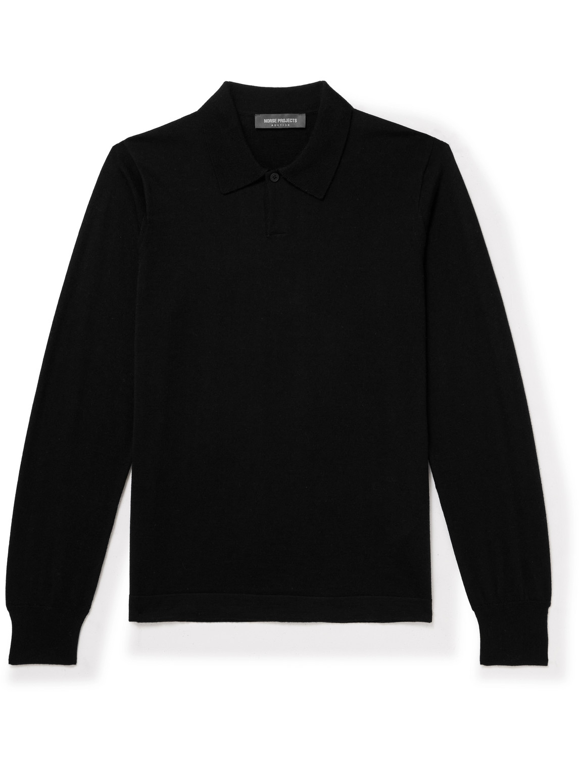 Shop Norse Projects Arktisk Merino Wool-blend Polo Shirt In Black