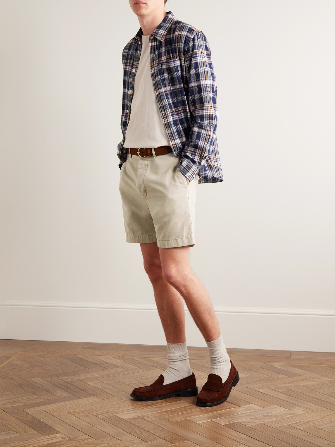 Shop Alex Mill Straight-leg Cotton-twill Shorts In Neutrals