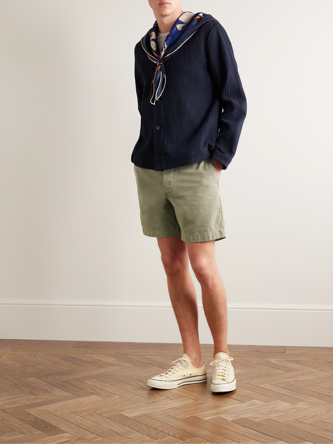 Shop Alex Mill Straight-leg Cotton-twill Shorts In Green