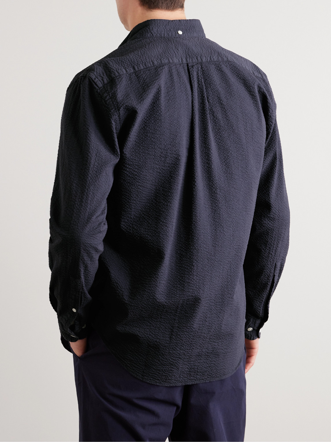 Shop Portuguese Flannel Atlantico Slim-fit Button-down Collar Cotton-seersucker Shirt In Blue