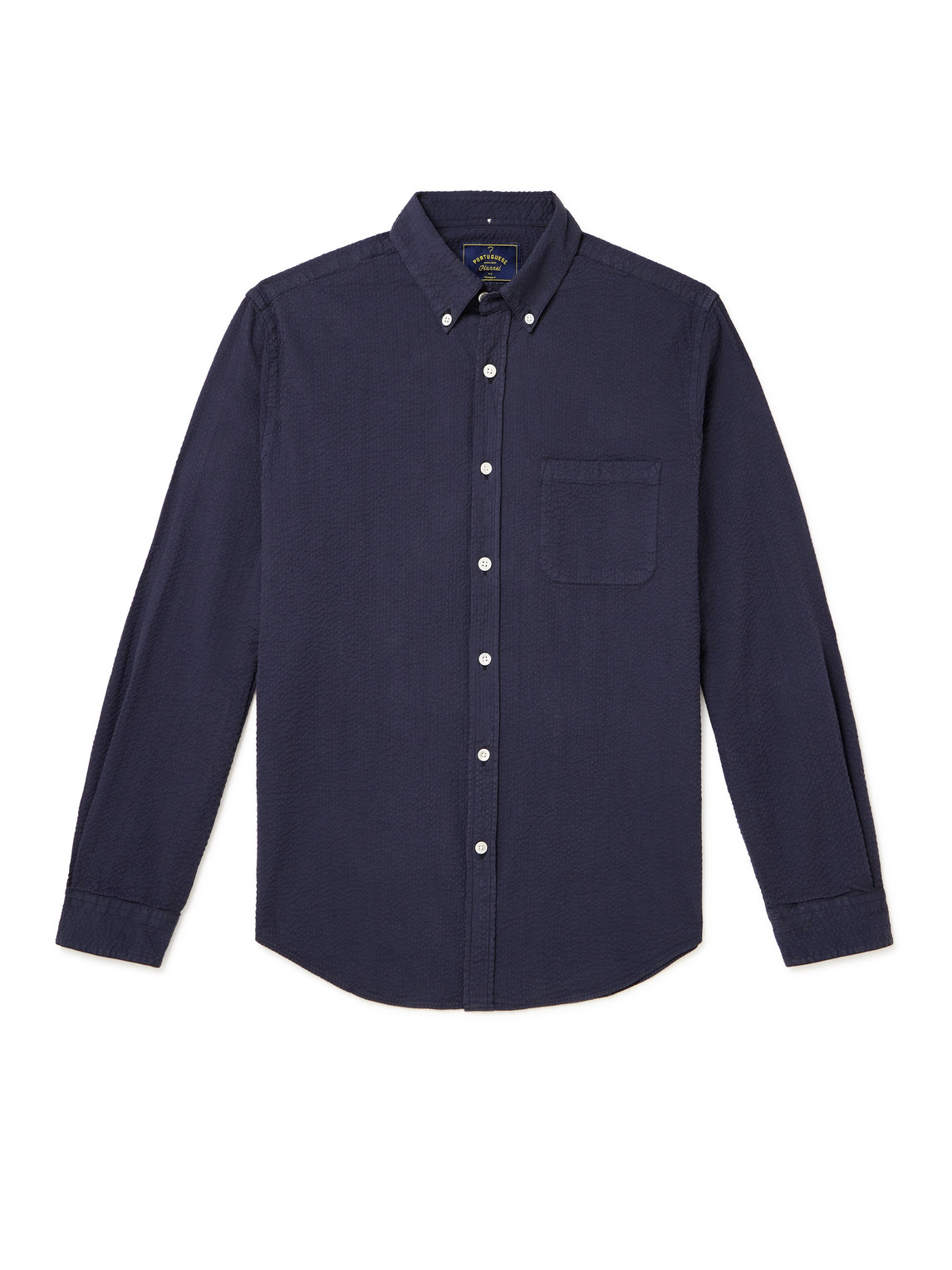 Shop Portuguese Flannel Atlantico Slim-fit Button-down Collar Cotton-seersucker Shirt In Blue