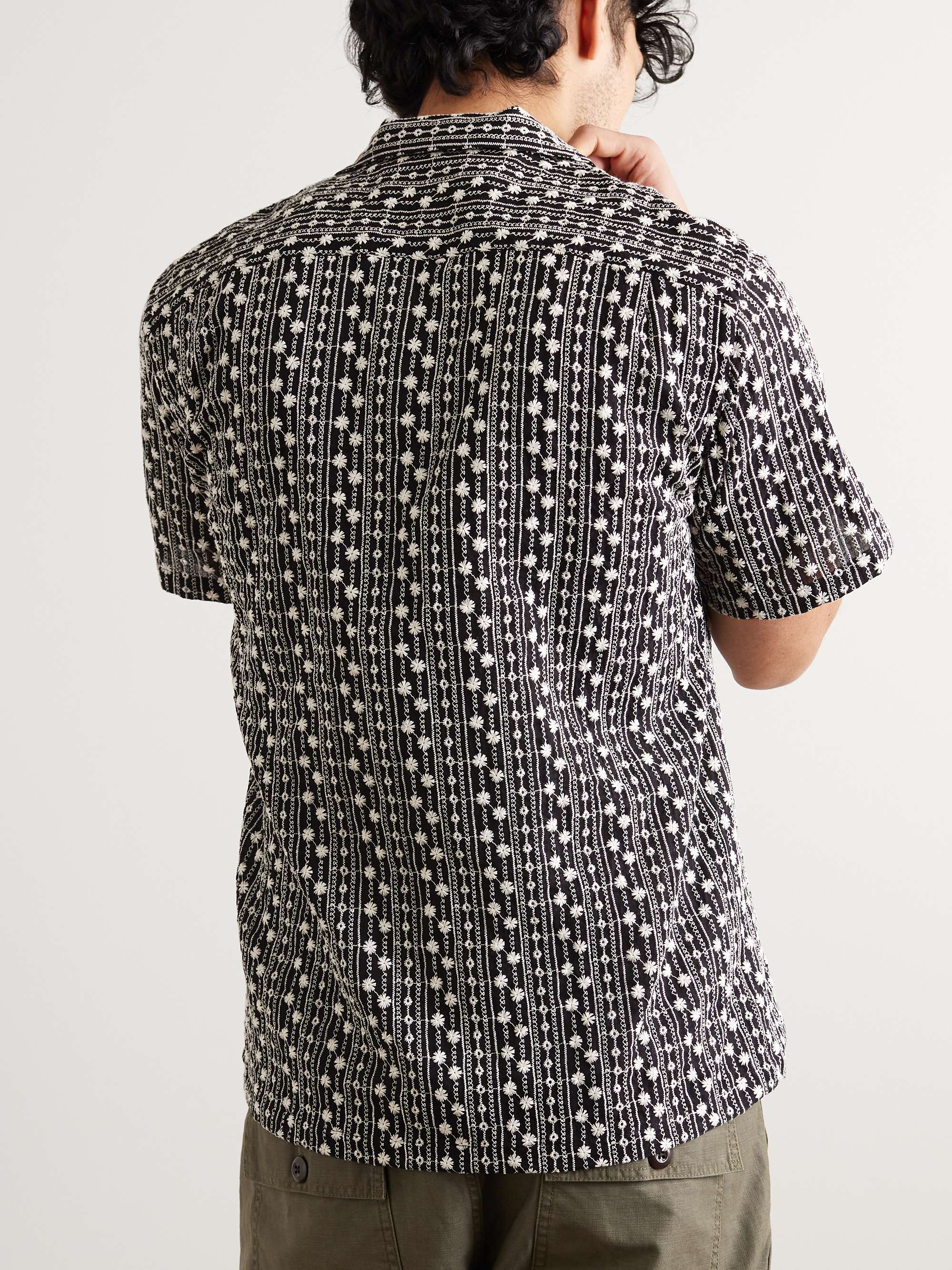 PORTUGUESE FLANNEL Piros Convertible-Collar Embroidered Cotton-Blend Shirt
