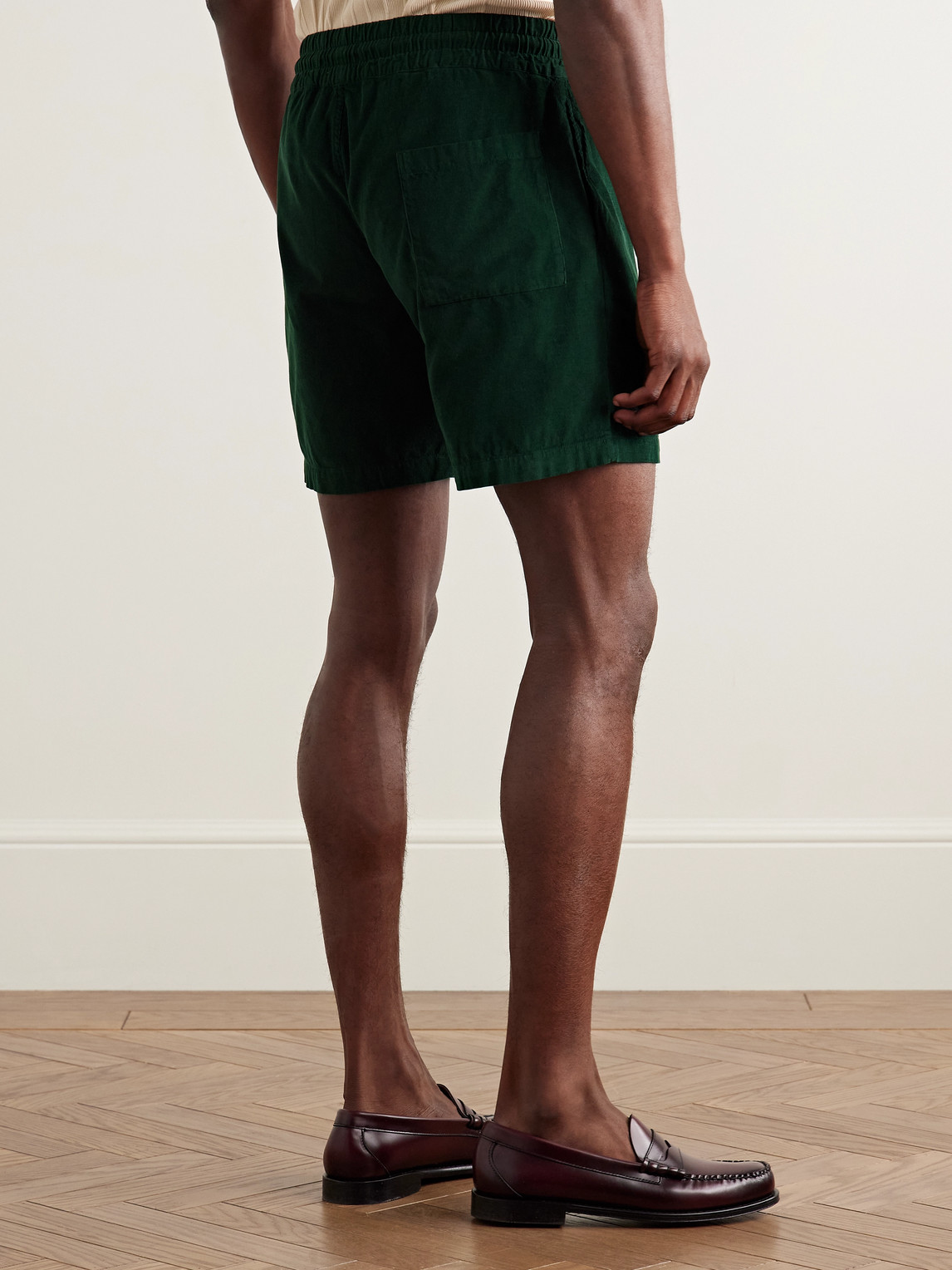 Shop Portuguese Flannel Straight-leg Cotton-corduroy Drawstring Shorts In Green