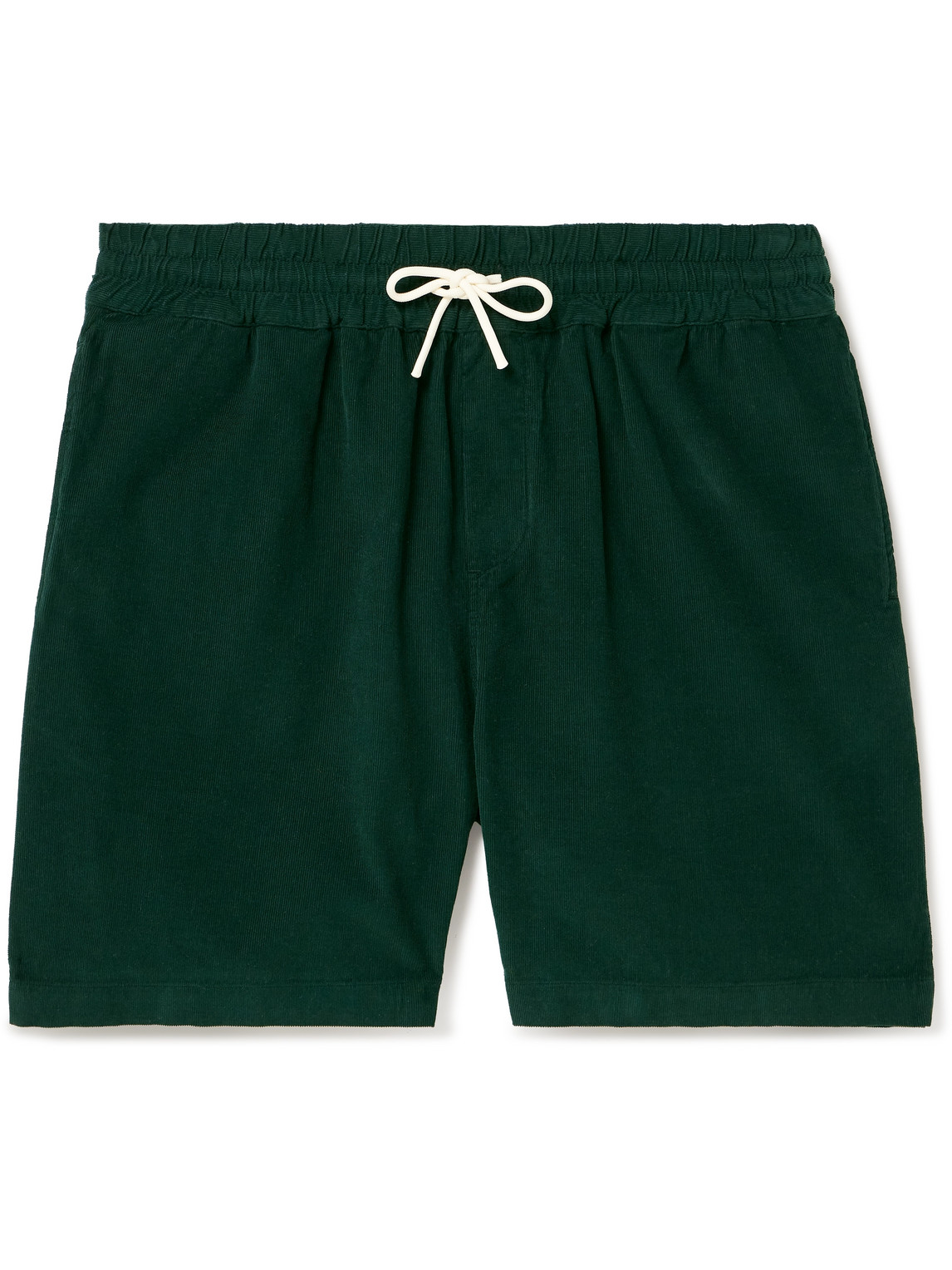 Portuguese Flannel Straight-leg Cotton-corduroy Drawstring Shorts In Green
