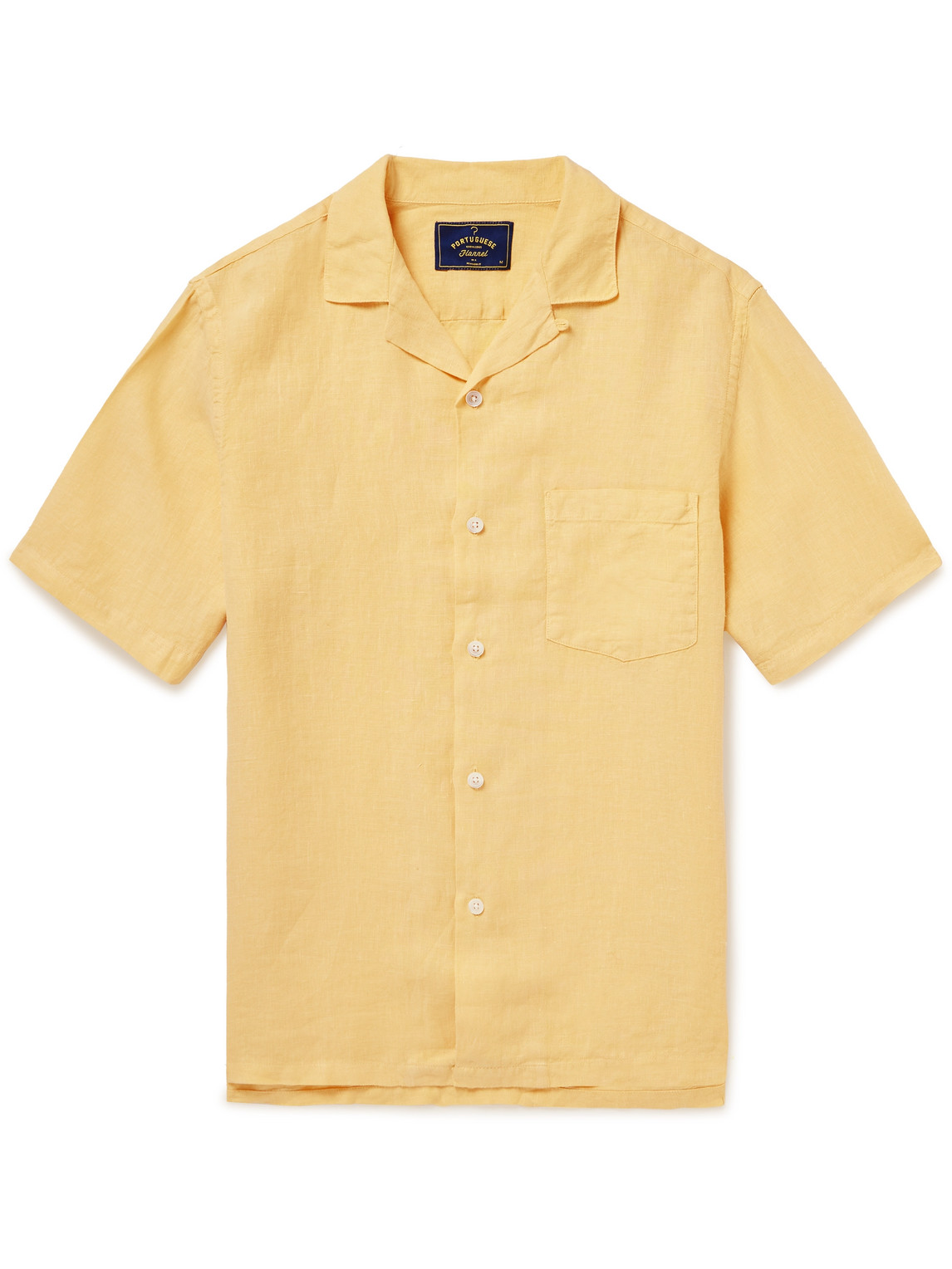 Portuguese Flannel Camp-collar Linen Shirt In Yellow