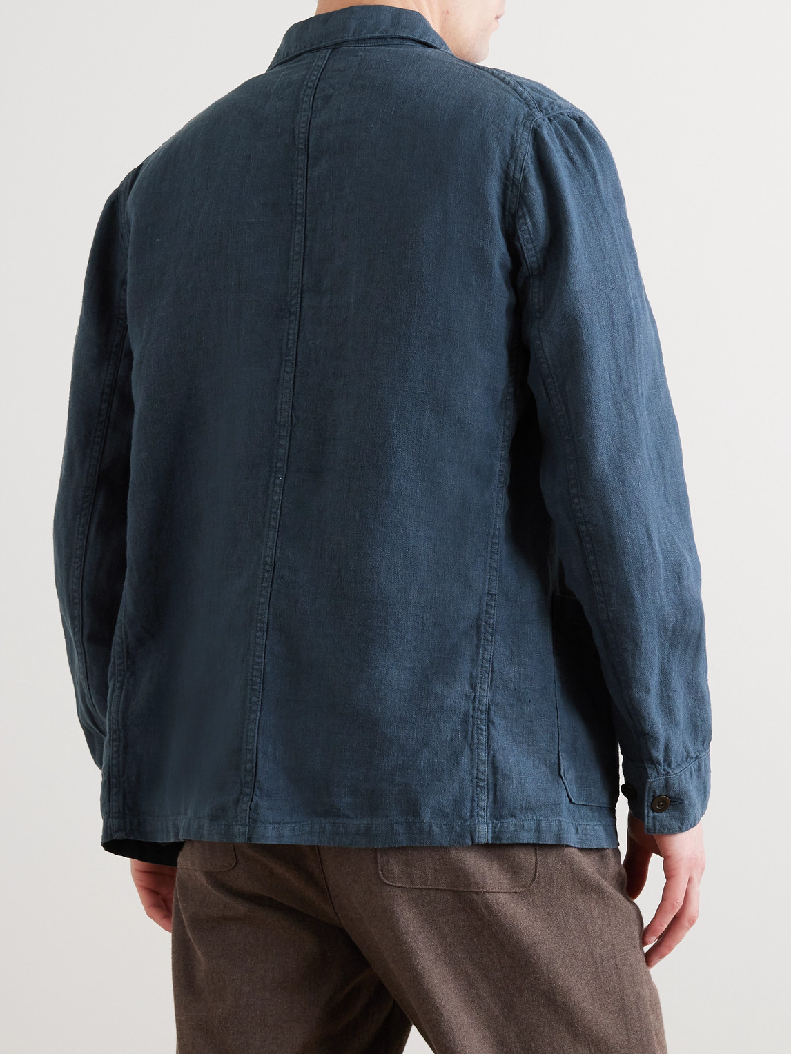 Shop Portuguese Flannel Labura Slim-fit Linen Jacket In Blue