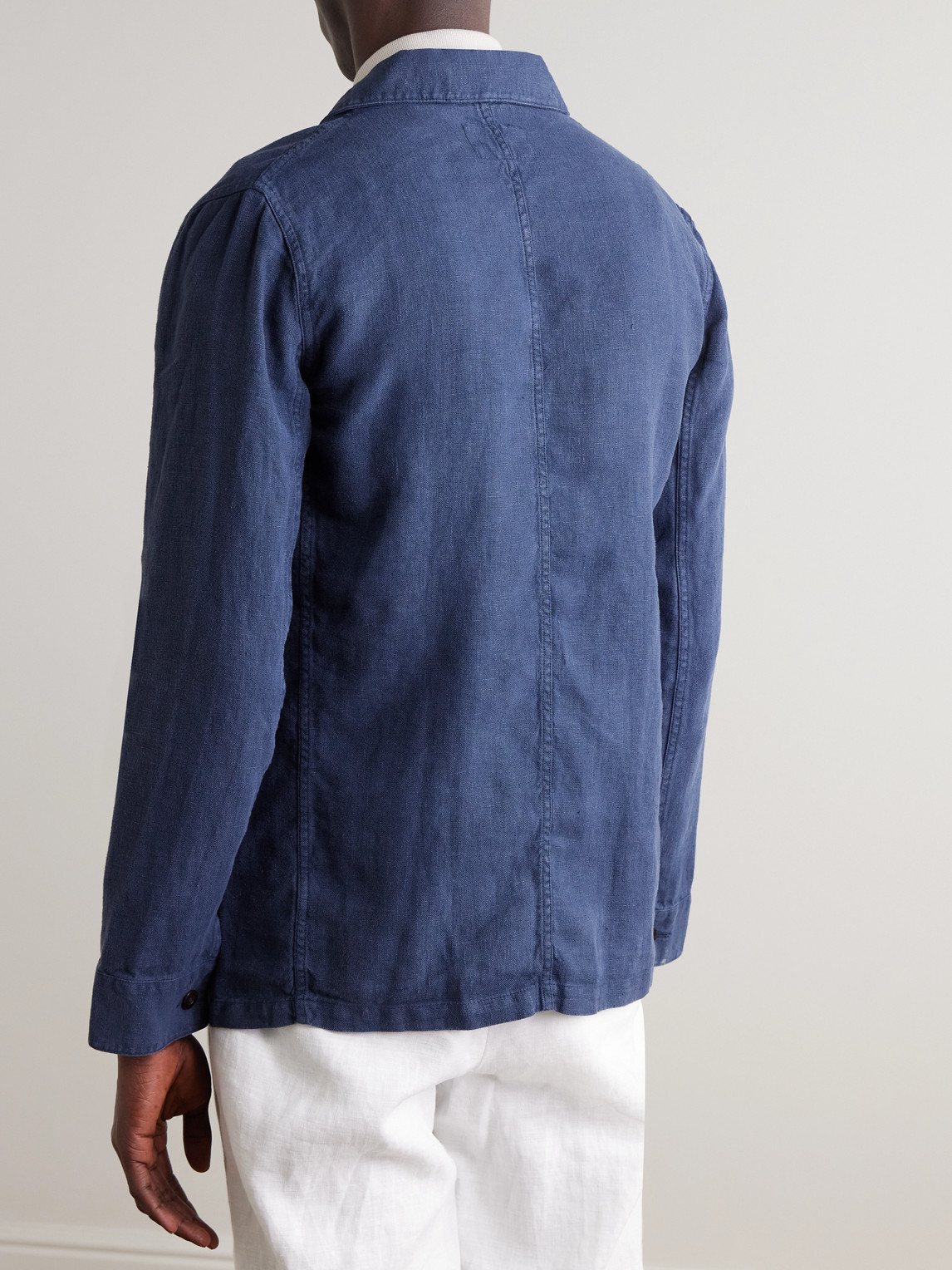 Shop Portuguese Flannel Labura Slim-fit Linen Jacket In Blue