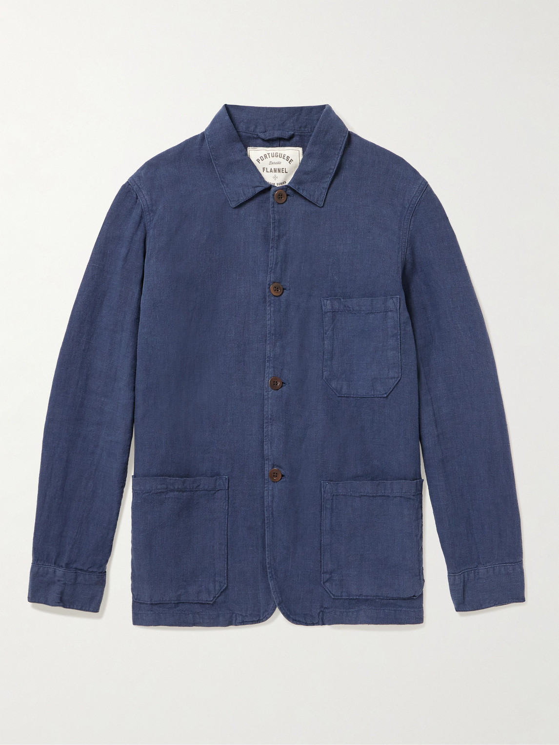 Portuguese Flannel Navy Linen Labura Jacket In Blue