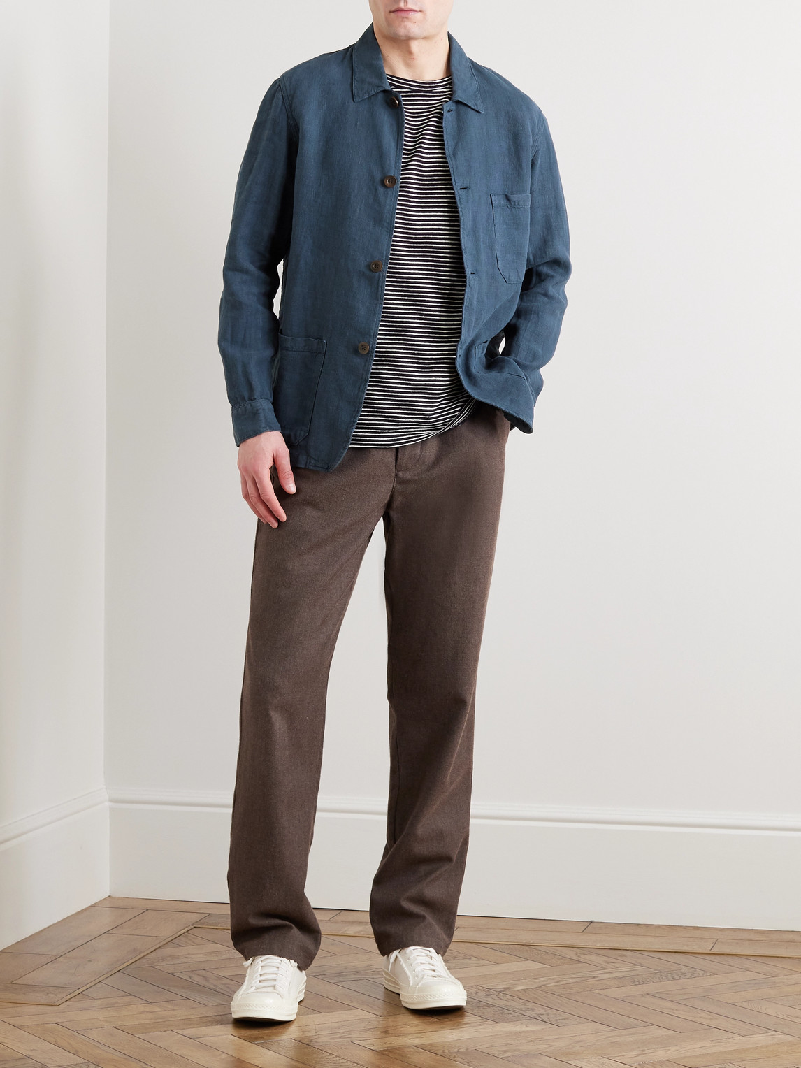 Shop Portuguese Flannel Labura Slim-fit Linen Jacket In Blue
