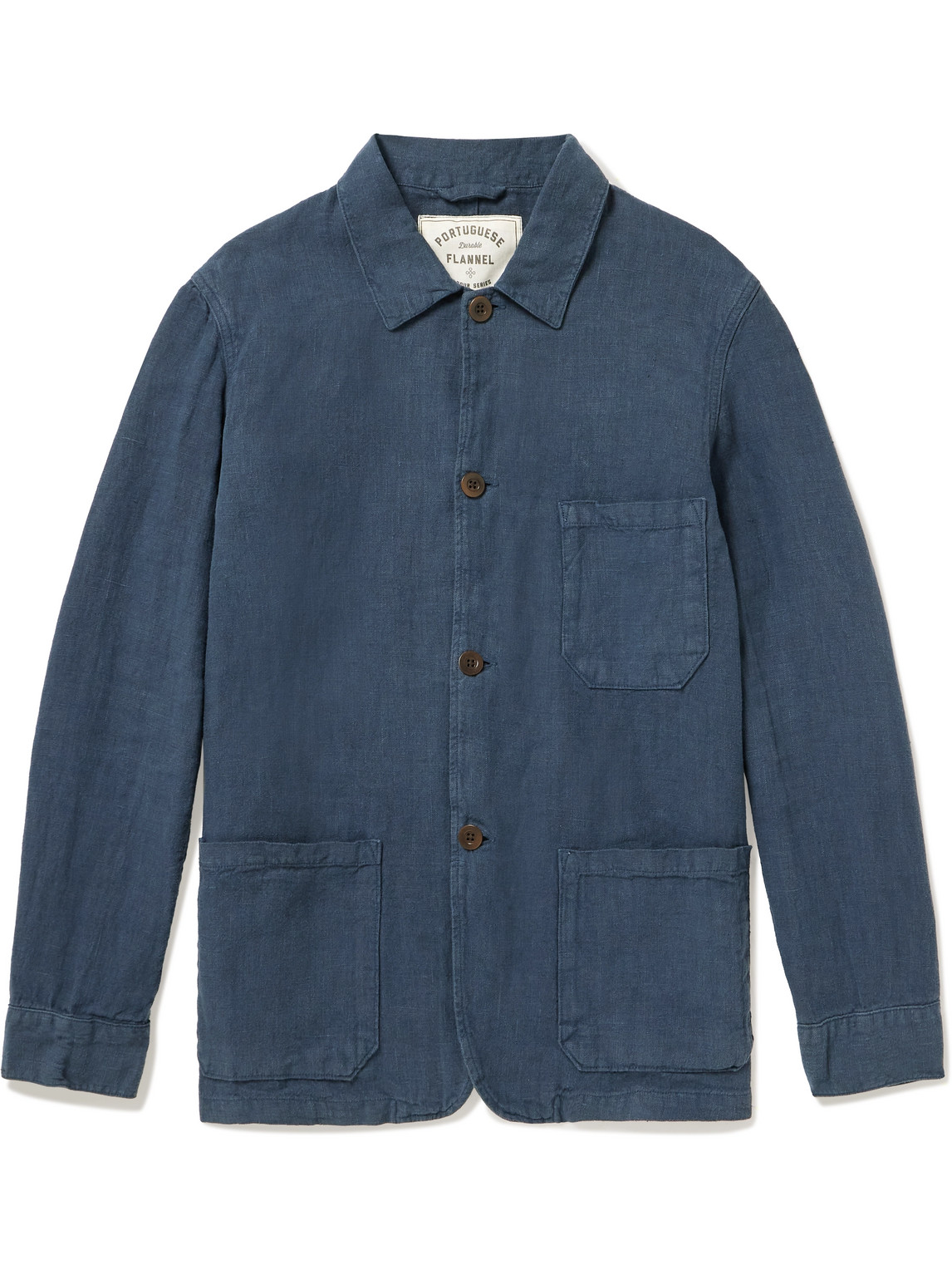 Portuguese Flannel Navy Linen Labura Jacket In Blue