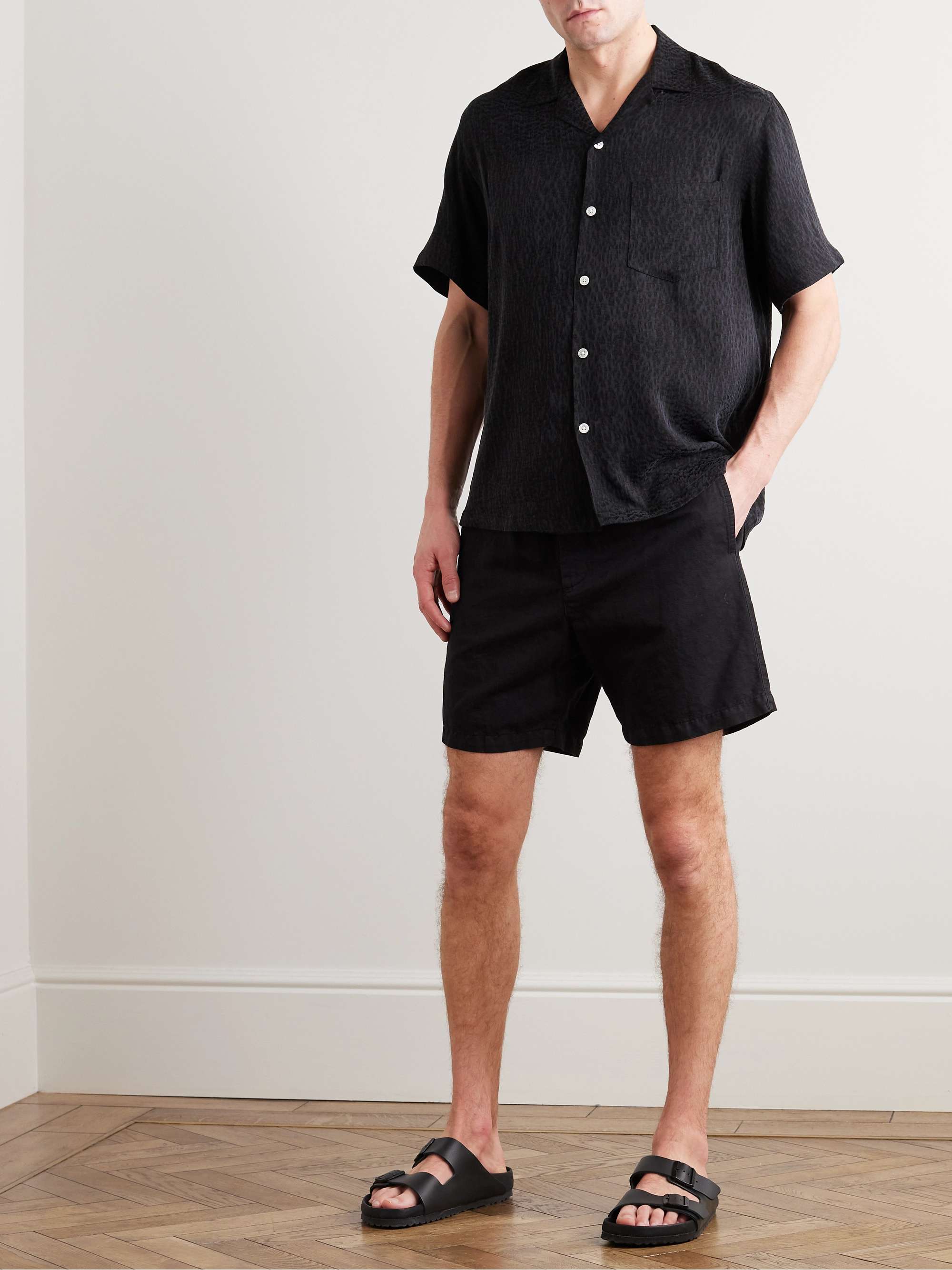 PORTUGUESE FLANNEL Finger Print Convertible-Collar Jacquard Shirt