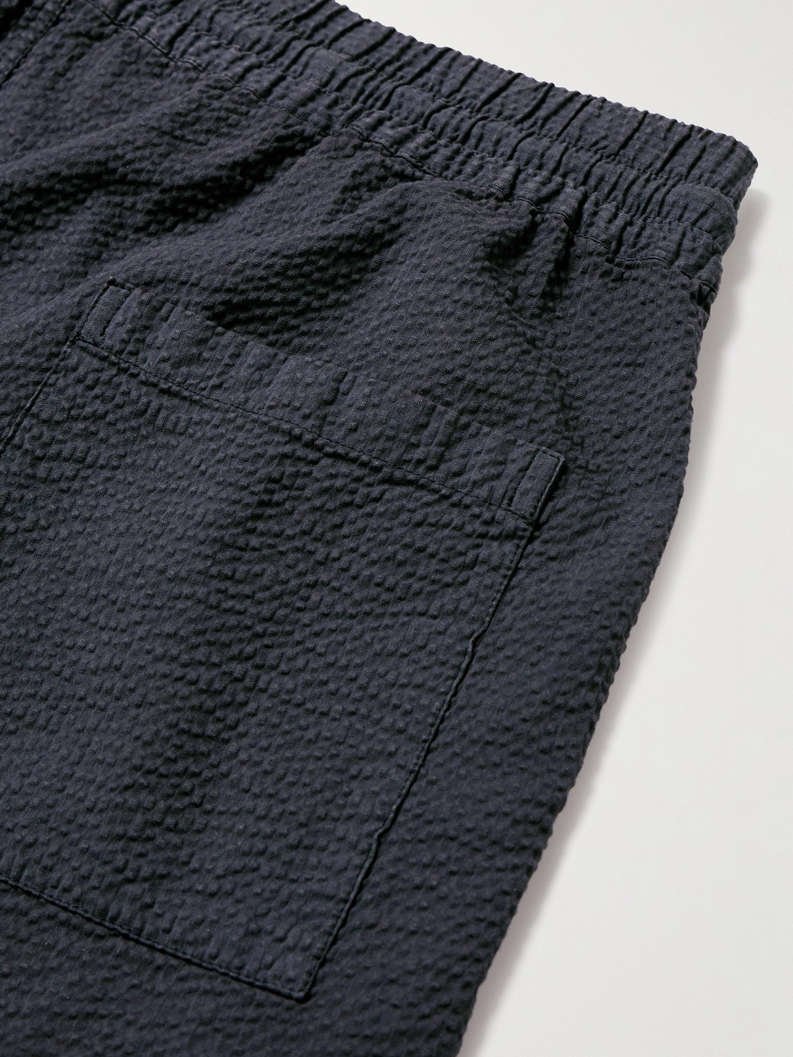 Shop Portuguese Flannel Atlantico Straight-leg Cotton-seersucker Drawstring Shorts In Blue