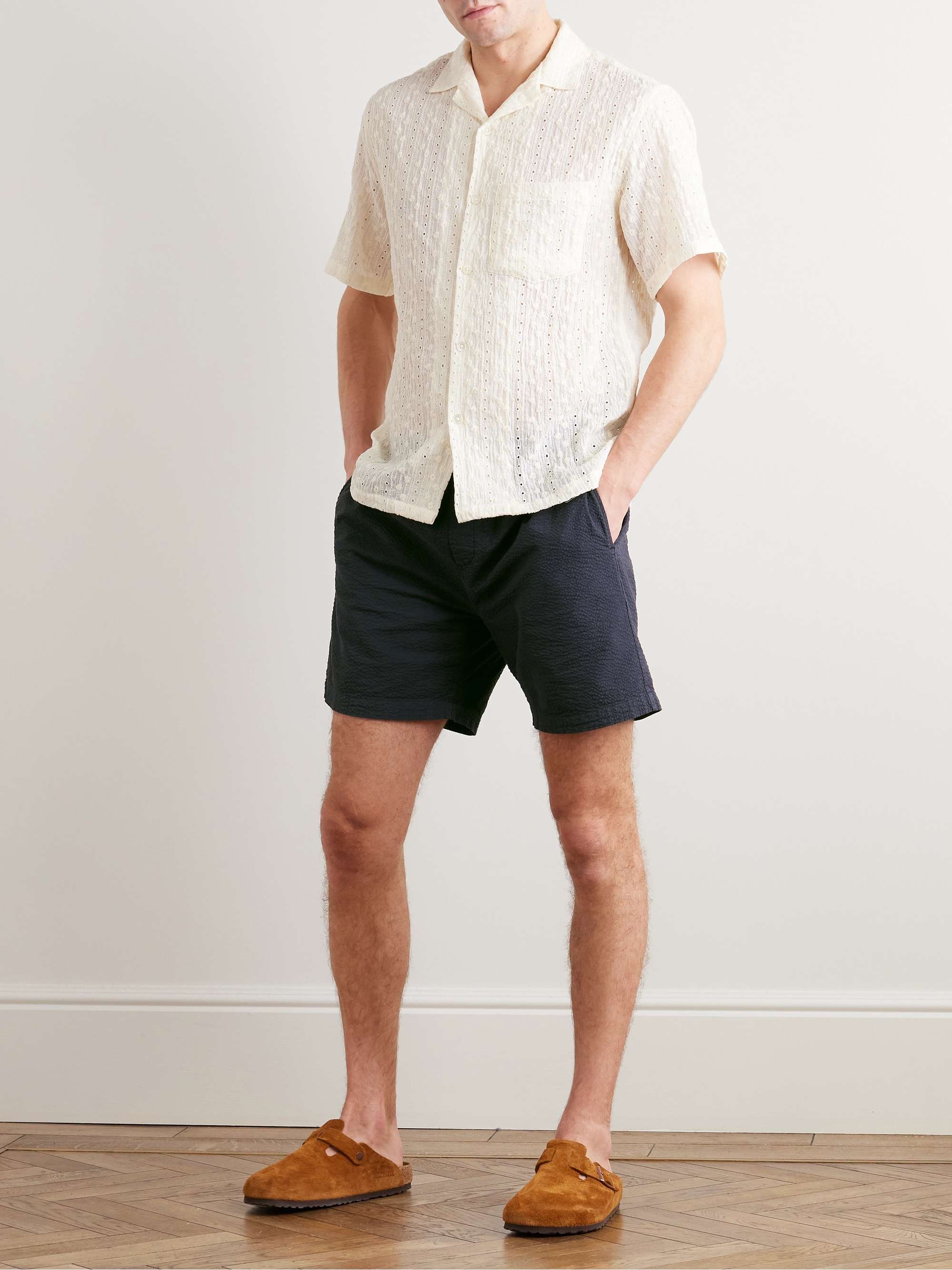 PORTUGUESE FLANNEL Shorts in cotone seersucker con coulisse Atlantico