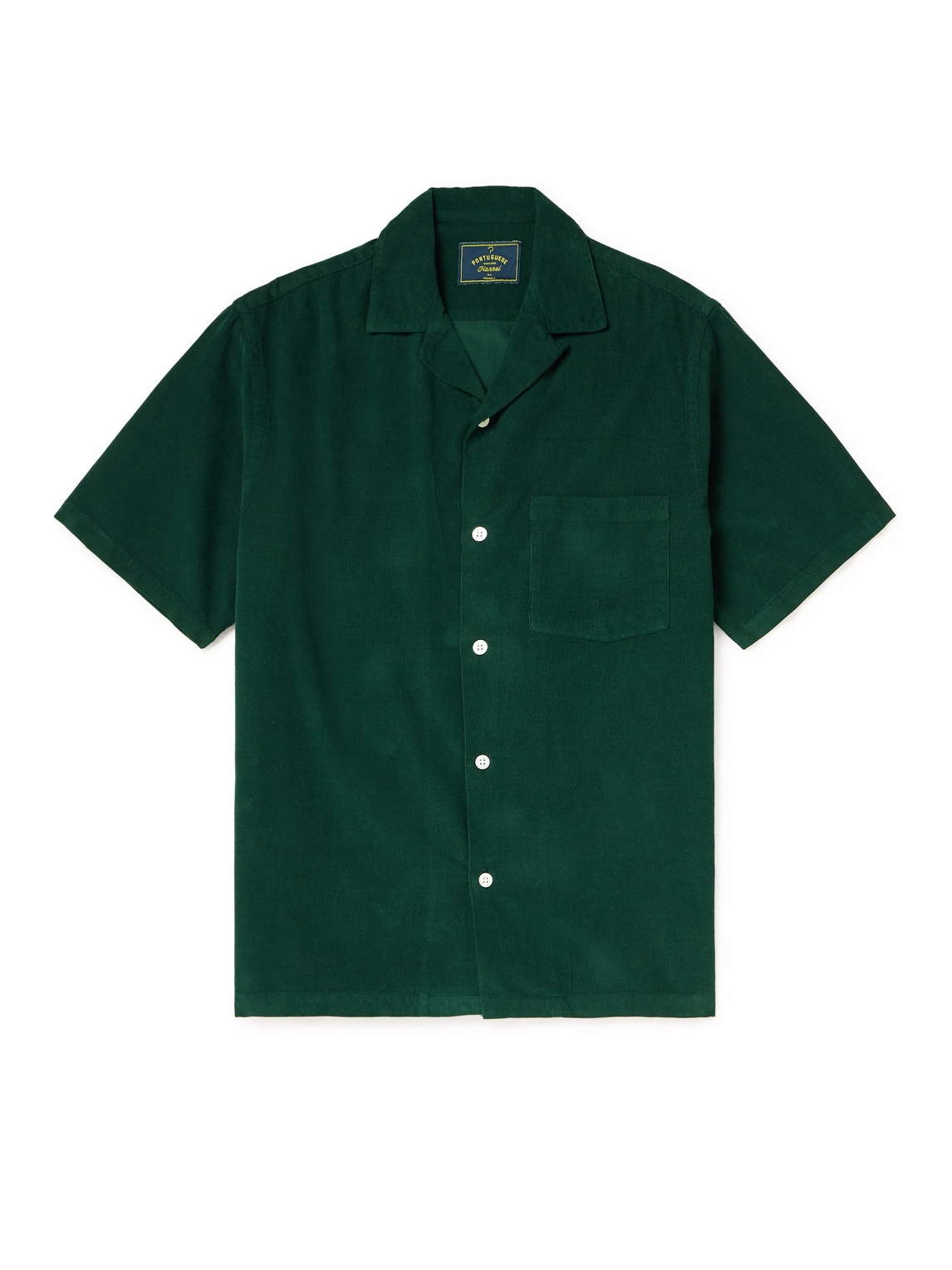 Portuguese Flannel Convertible-collar Cotton-corduroy Shirt In Green