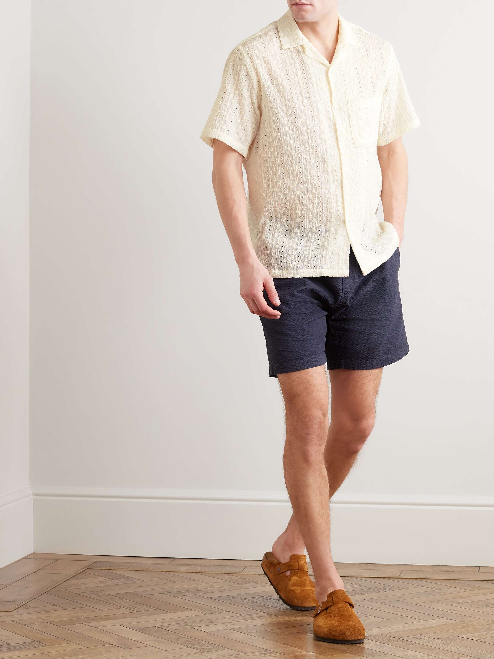 PORTUGUESE FLANNEL Piros Convertible-Collar Embroidered Cotton-Blend Shirt