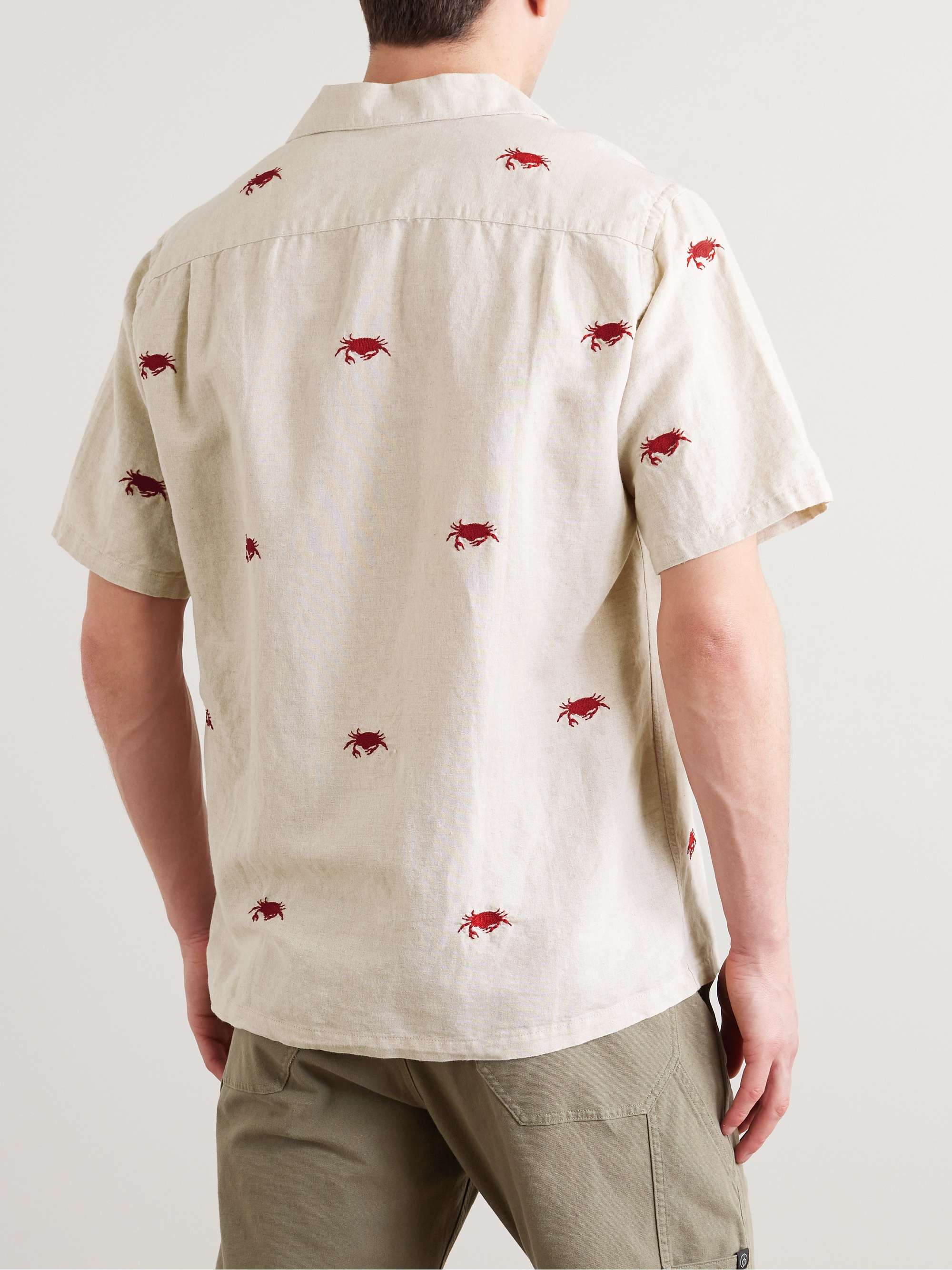 PORTUGUESE FLANNEL Crab Embroidered Linen and Cotton-Blend Shirt