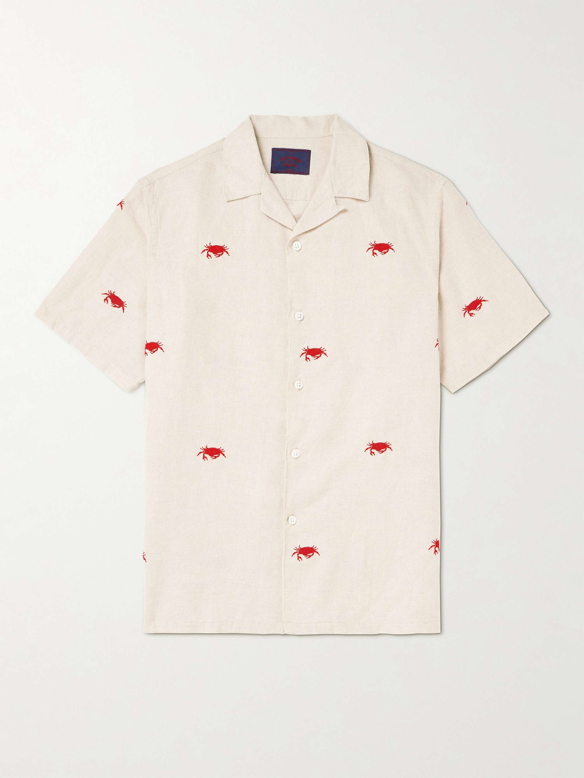 PORTUGUESE FLANNEL Crab Embroidered Linen and Cotton-Blend Shirt
