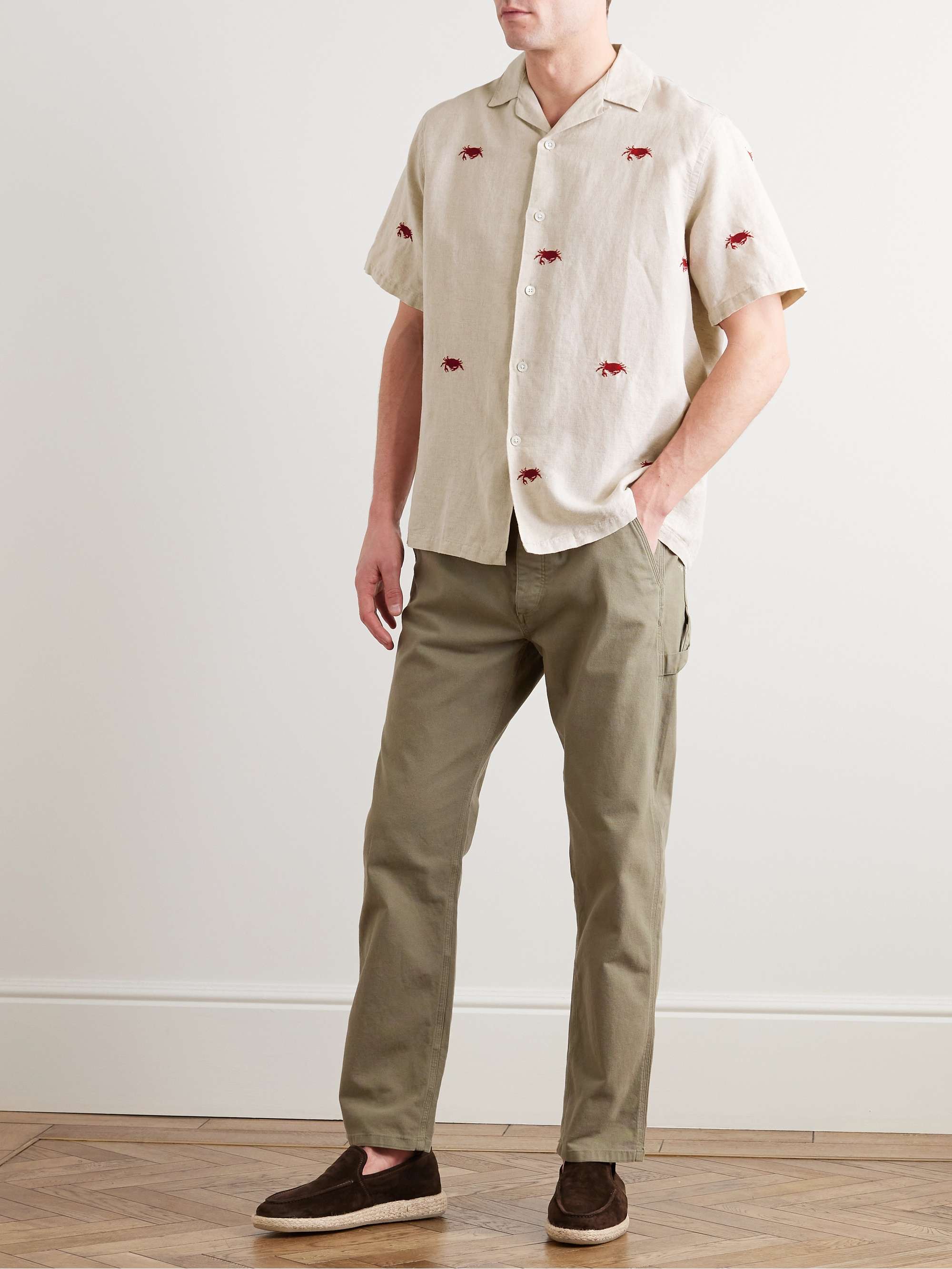 PORTUGUESE FLANNEL Crab Embroidered Linen and Cotton-Blend Shirt