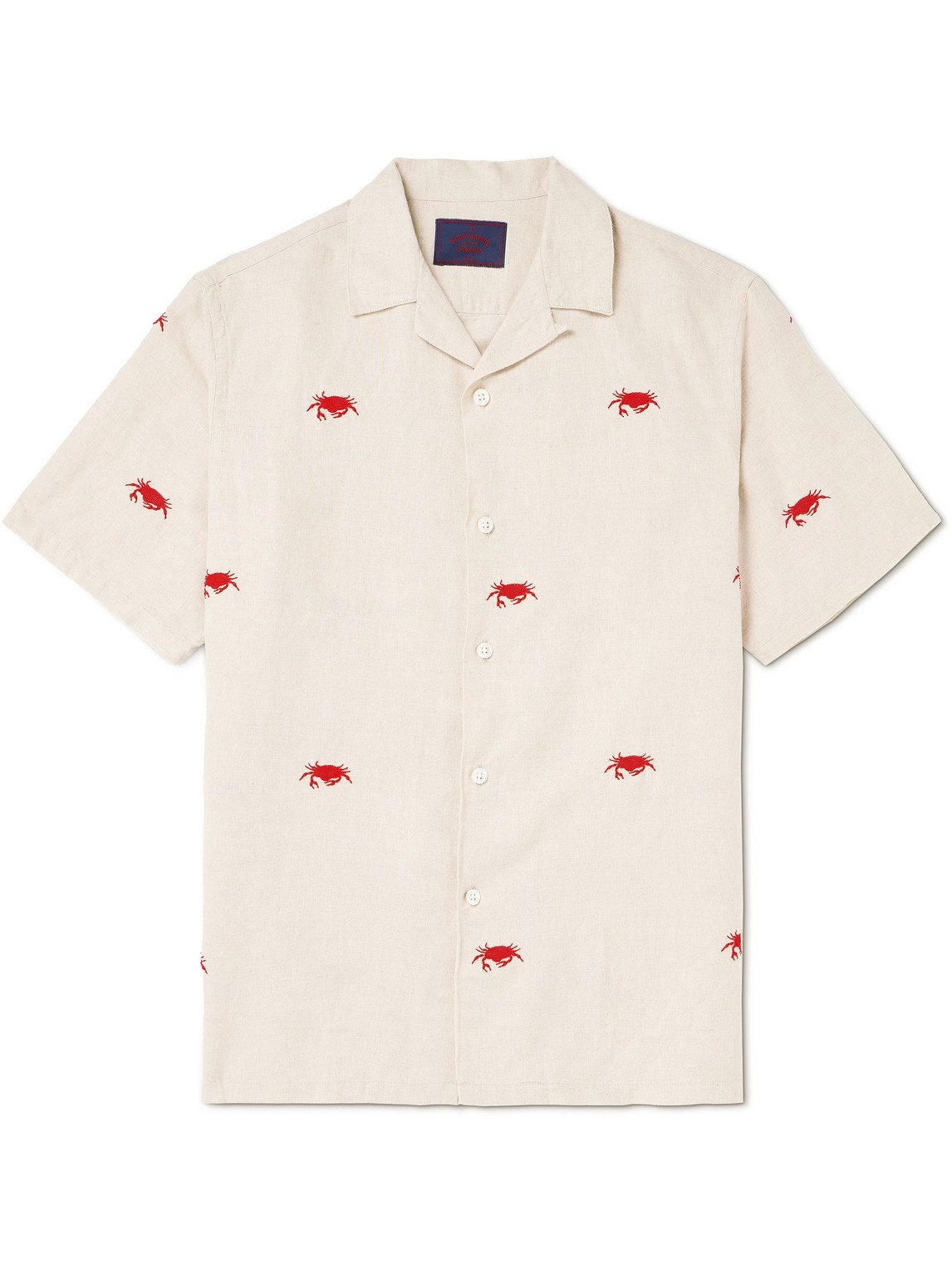 Crab Convertible-Collar Embroidered Linen and Cotton-Blend Shirt