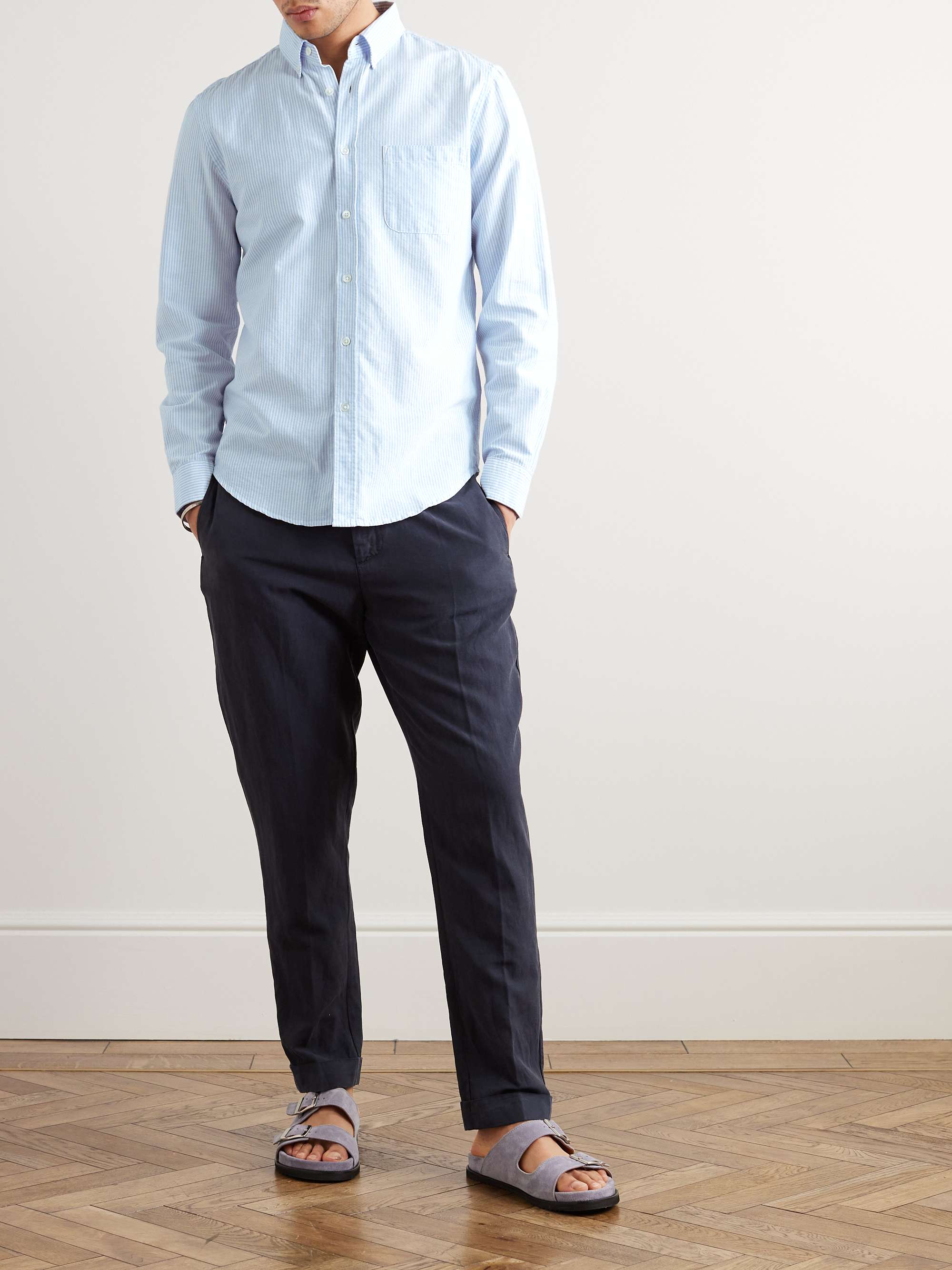 PORTUGUESE FLANNEL Belavista Button-Down Collar Striped Cotton Oxford Shirt