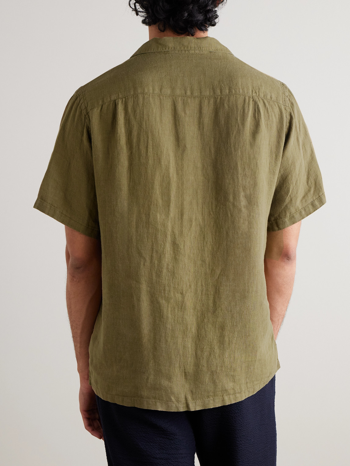 Shop Portuguese Flannel Camp-collar Linen Shirt In Green