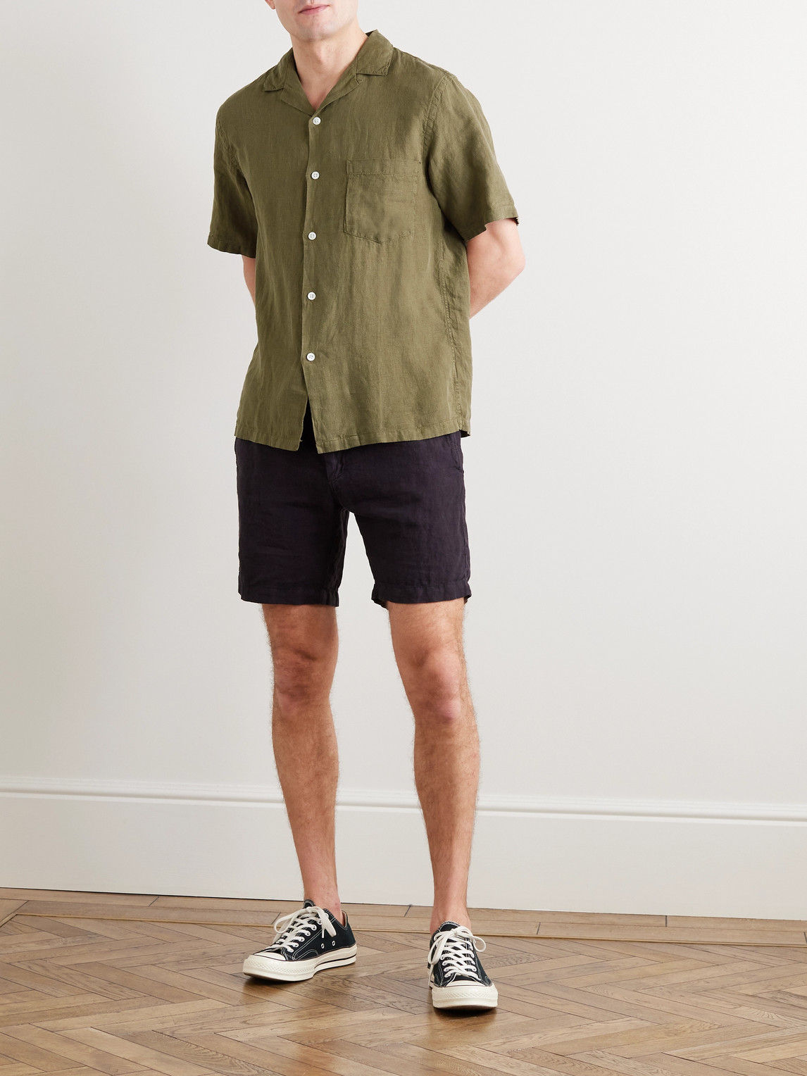Shop Portuguese Flannel Camp-collar Linen Shirt In Green