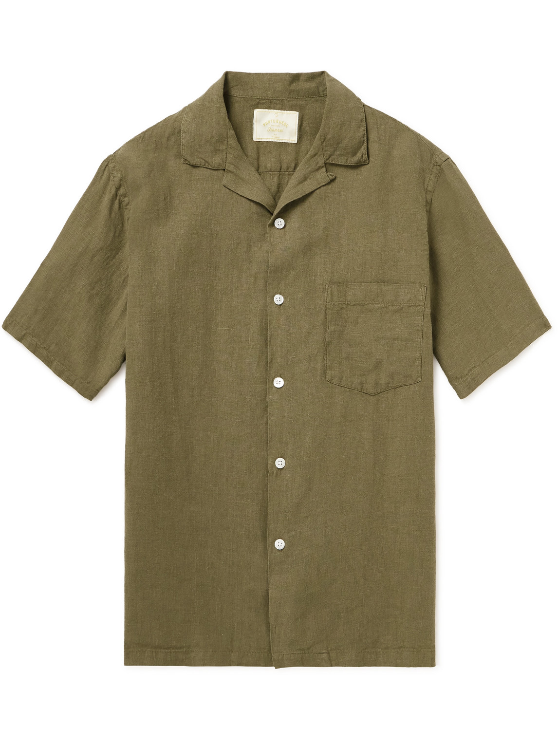 Shop Portuguese Flannel Camp-collar Linen Shirt In Green