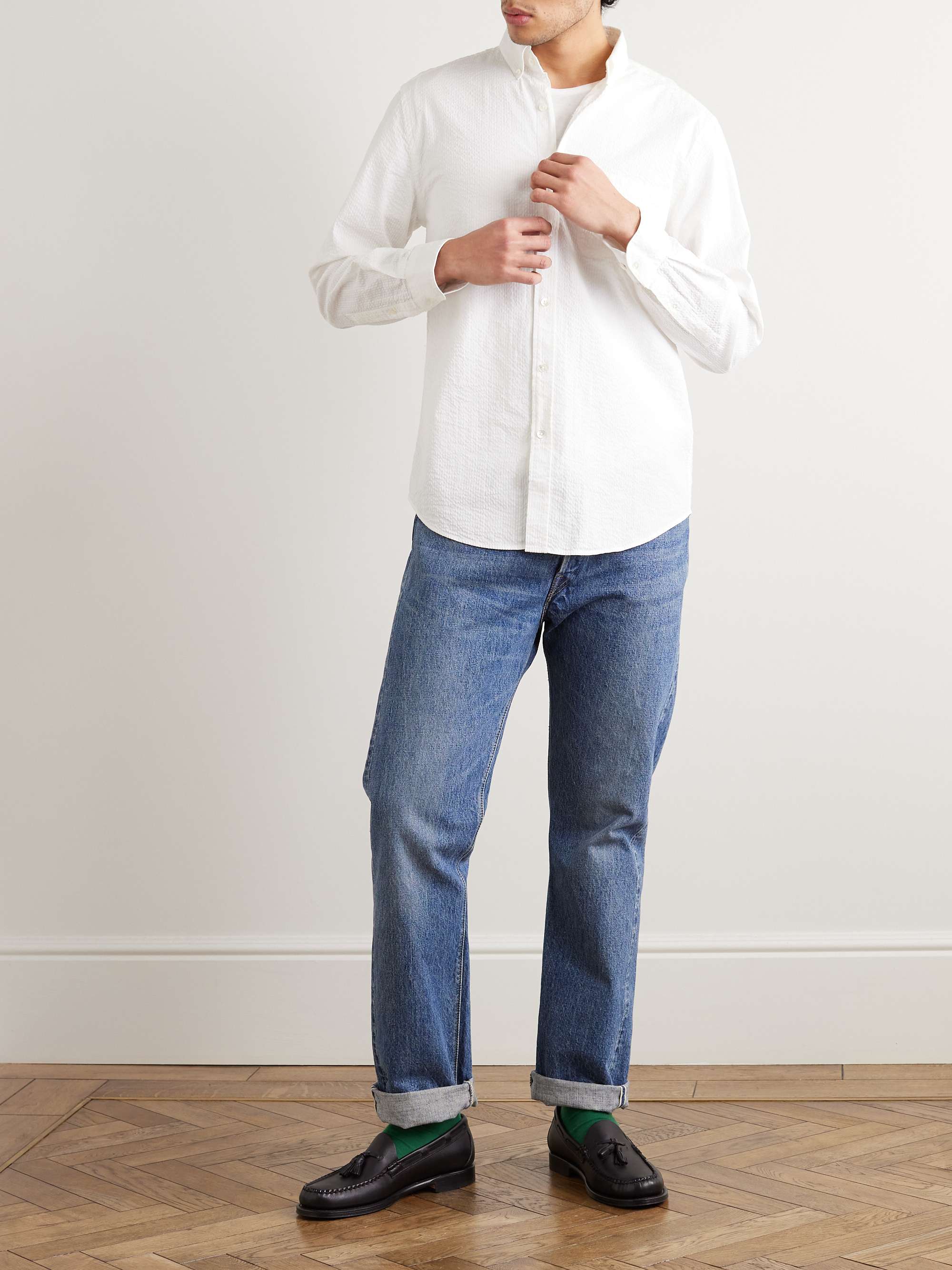 PORTUGUESE FLANNEL Atlantico Slim-Fit Button-Down Collar Cotton-Seersucker Shirt