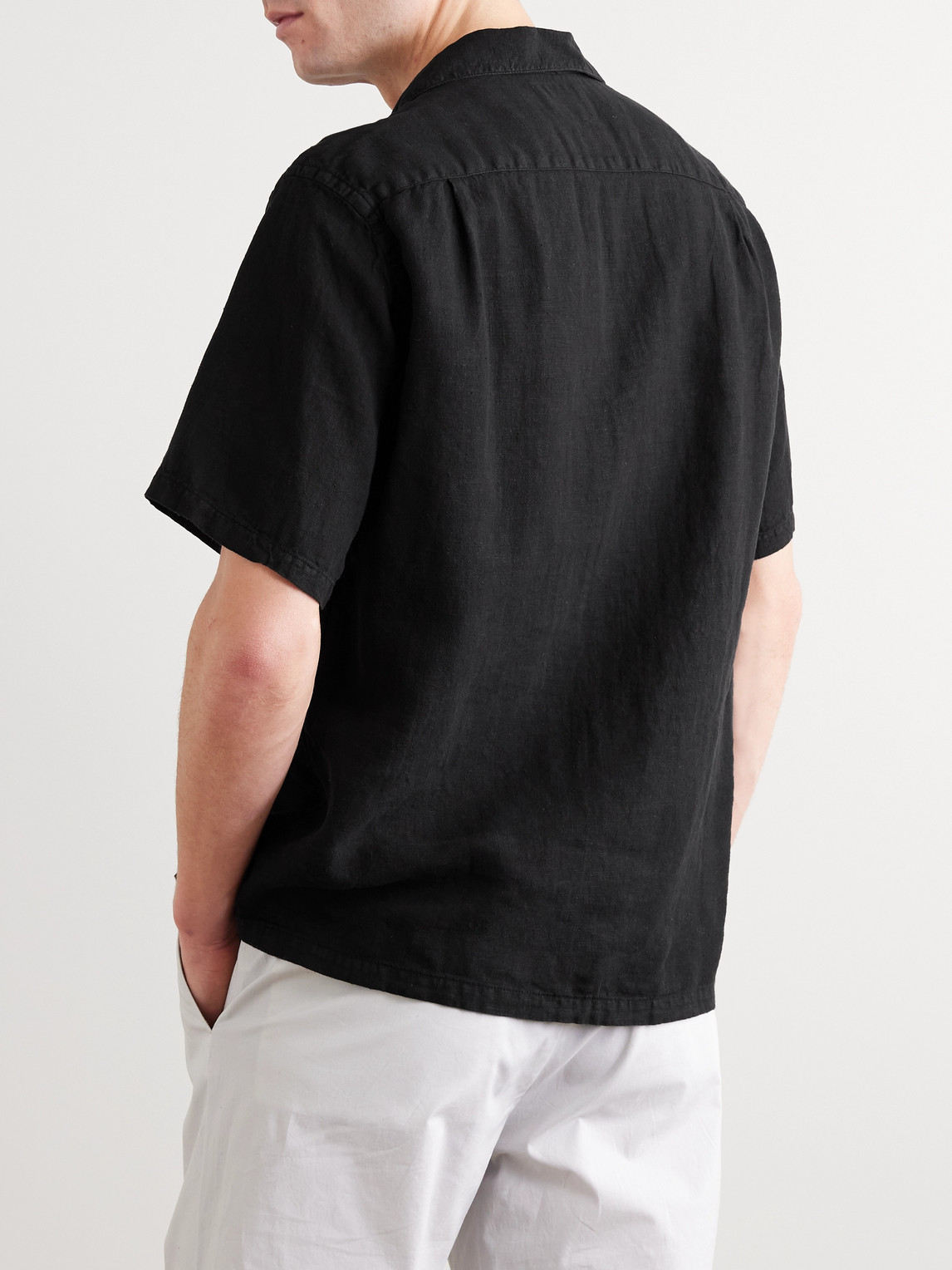 Shop Portuguese Flannel Camp-collar Linen Shirt In Black