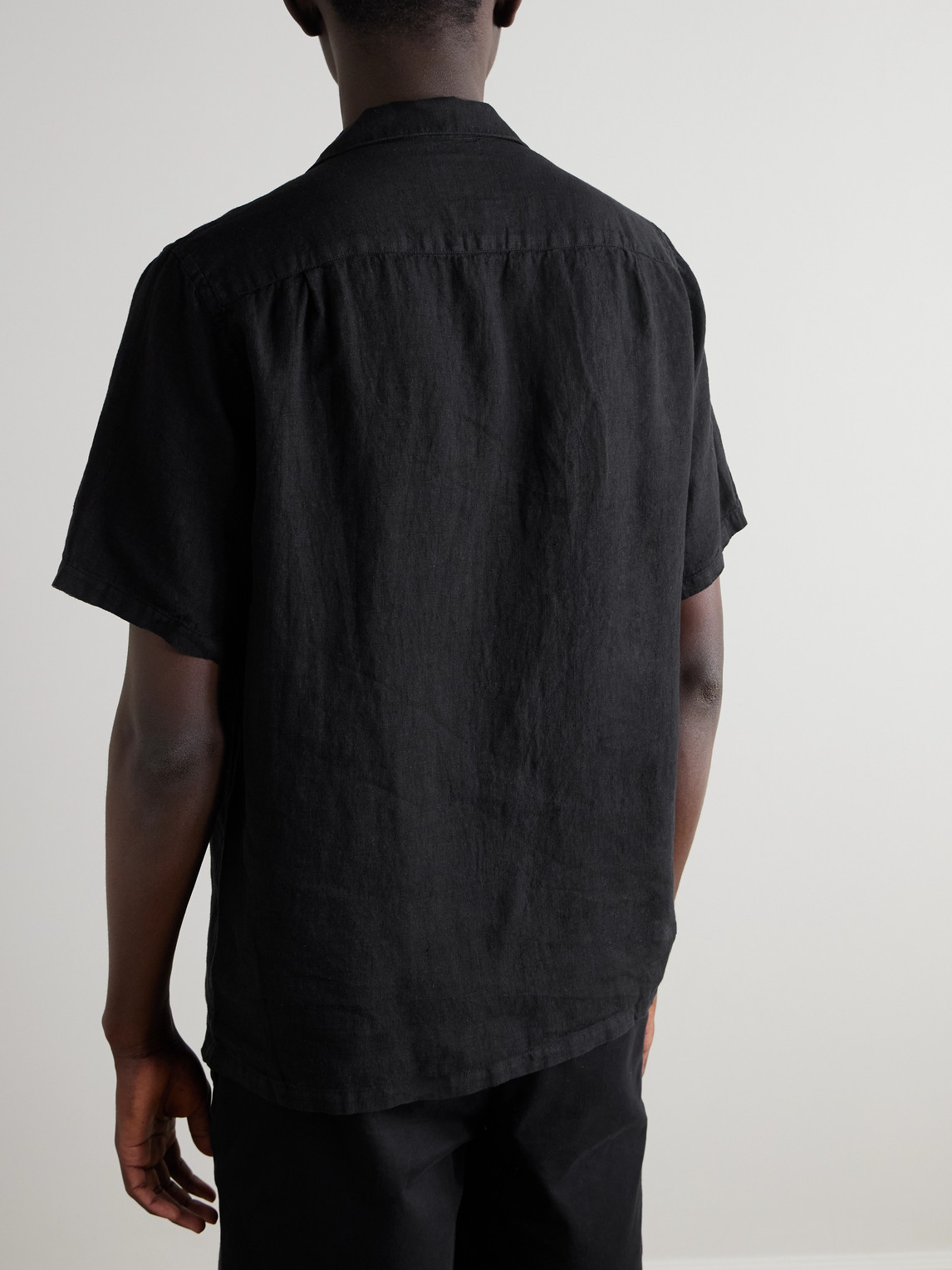 Shop Portuguese Flannel Camp-collar Linen Shirt In Black