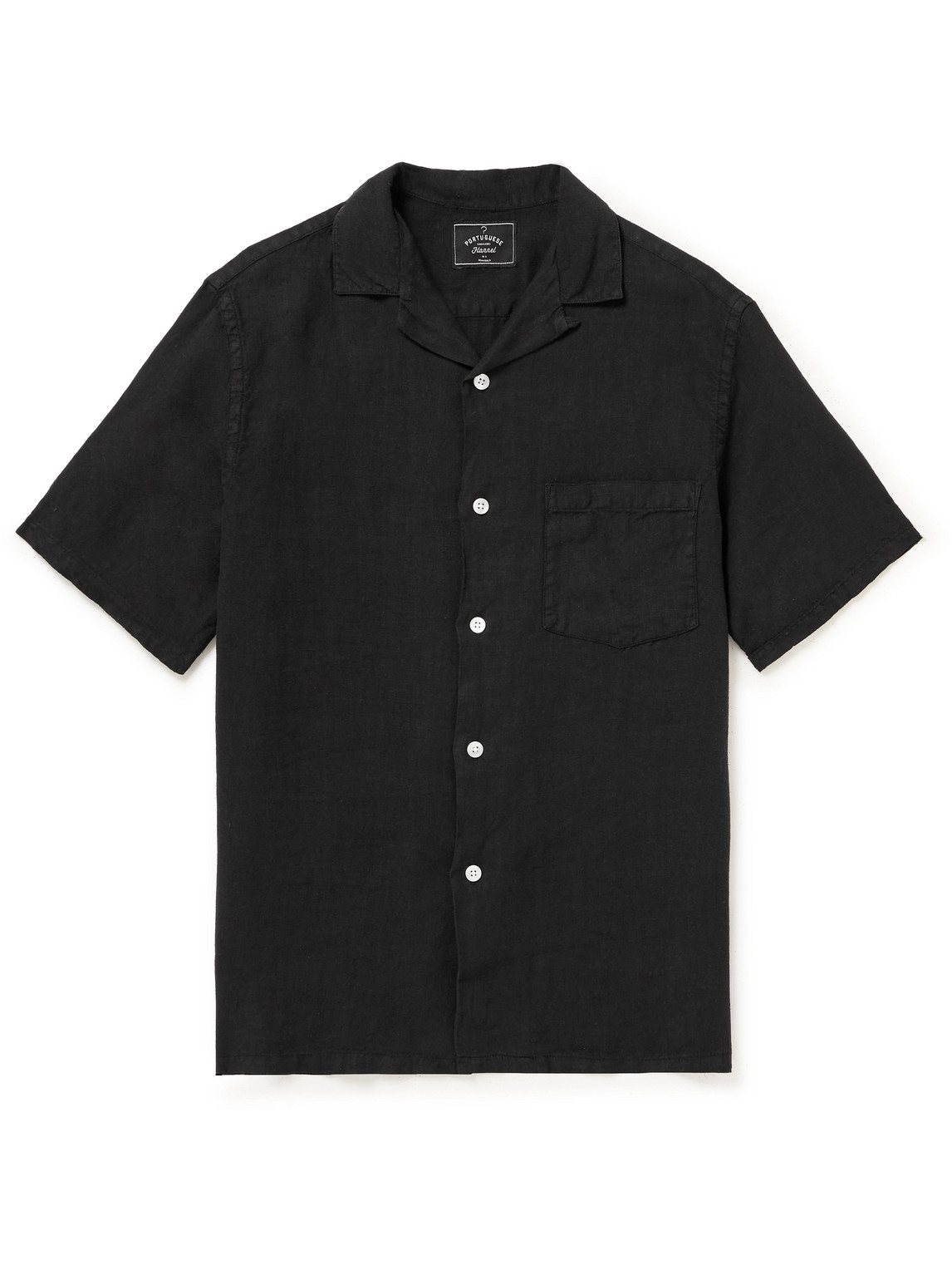 Portuguese Flannel Camp-collar Linen Shirt In Black | ModeSens