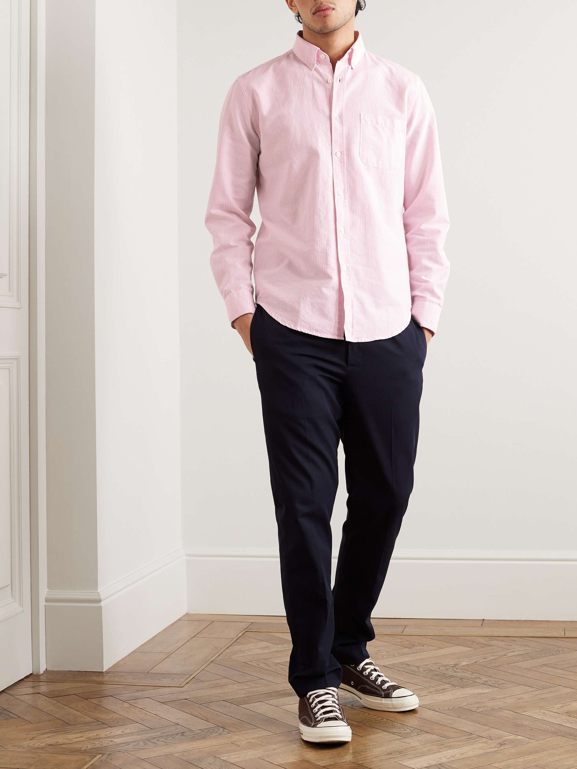 PORTUGUESE FLANNEL Belavista Button-Down Collar Striped Cotton Oxford Shirt