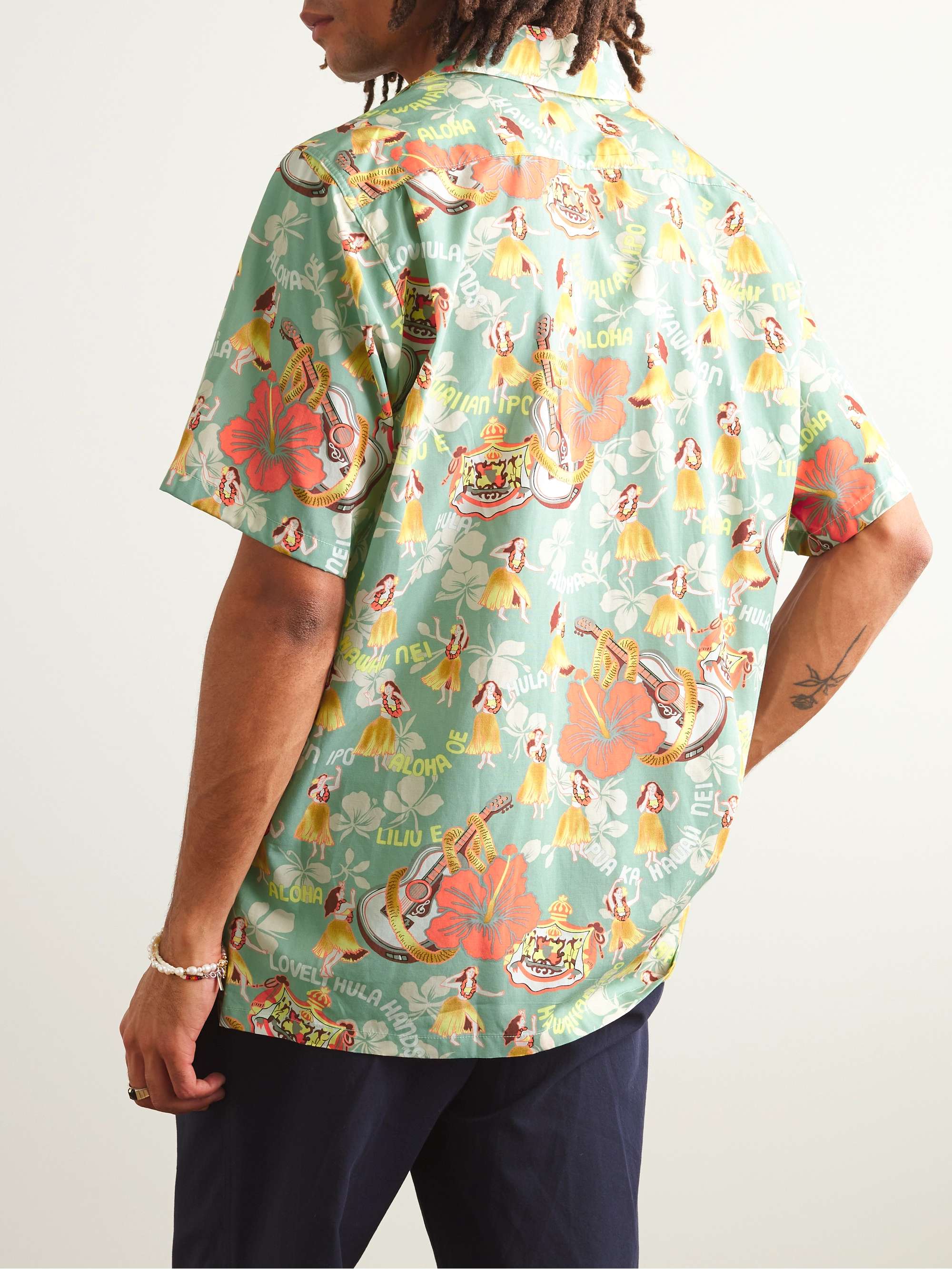GO BAREFOOT Convertible-Collar Printed Cotton-Blend Shirt