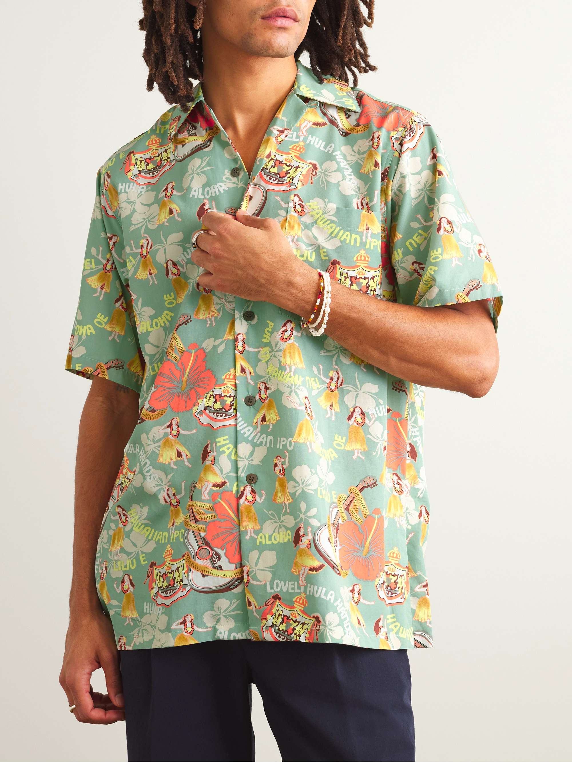 GO BAREFOOT Convertible-Collar Printed Cotton-Blend Shirt