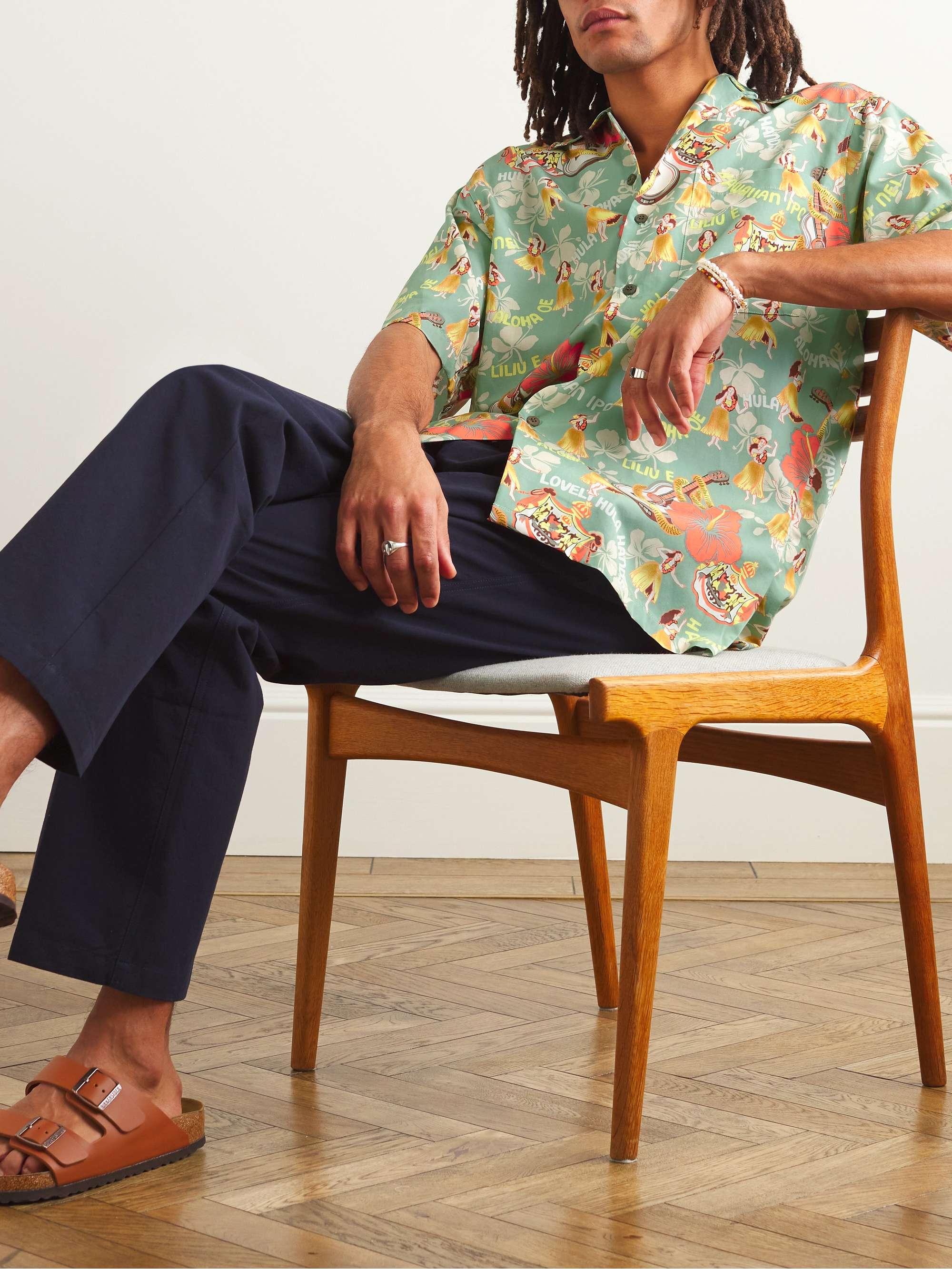GO BAREFOOT Convertible-Collar Printed Cotton-Blend Shirt