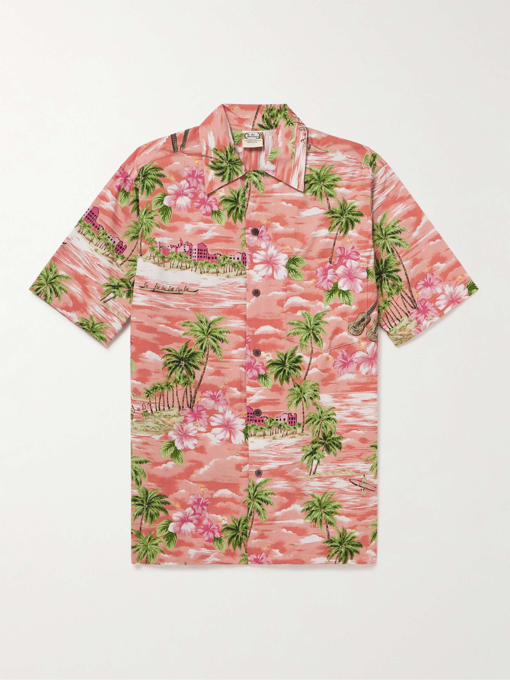 GO BAREFOOT Waikiki Convertible-Collar Printed Cotton Shirt