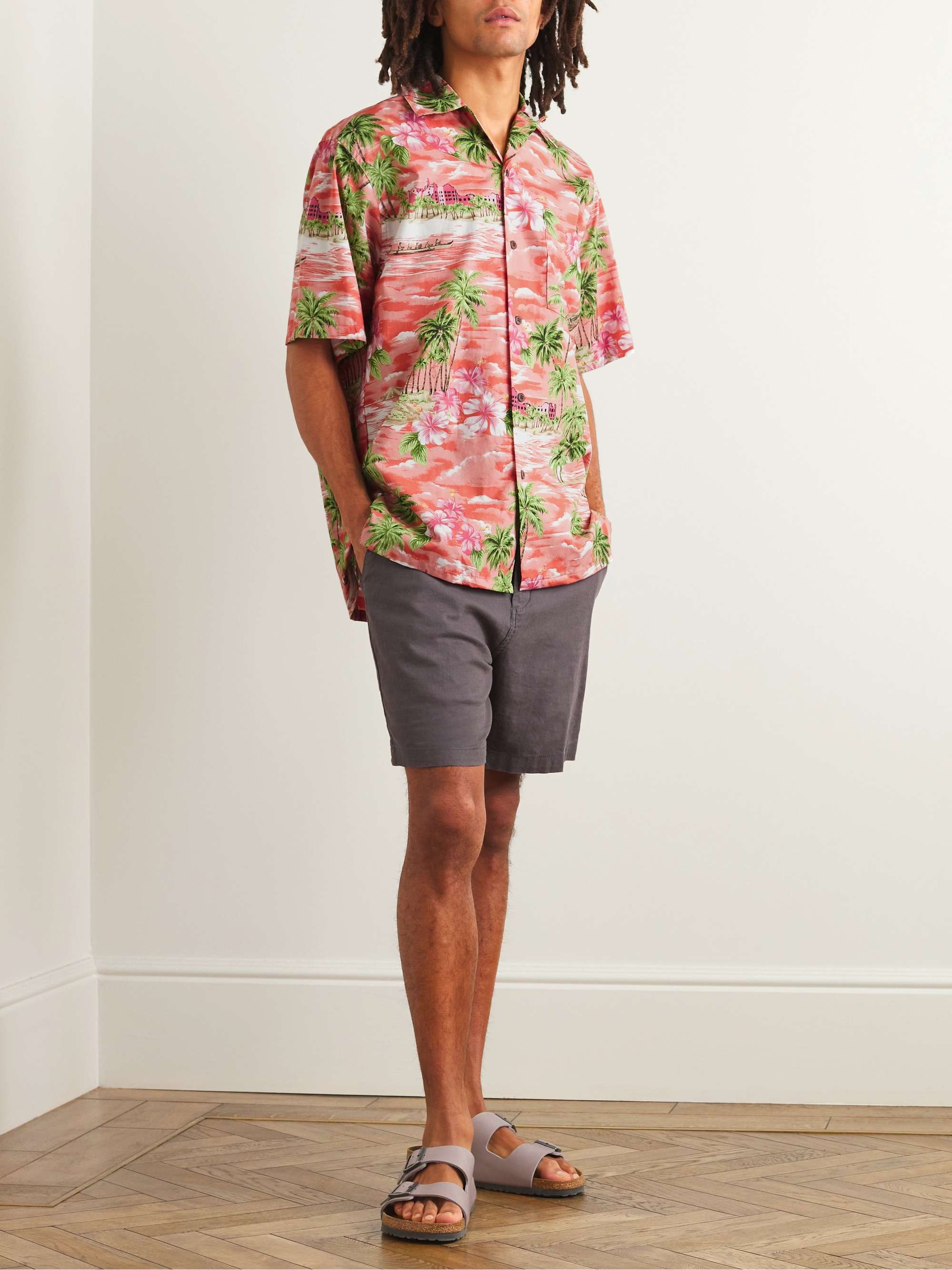 GO BAREFOOT Waikiki Convertible-Collar Printed Cotton Shirt