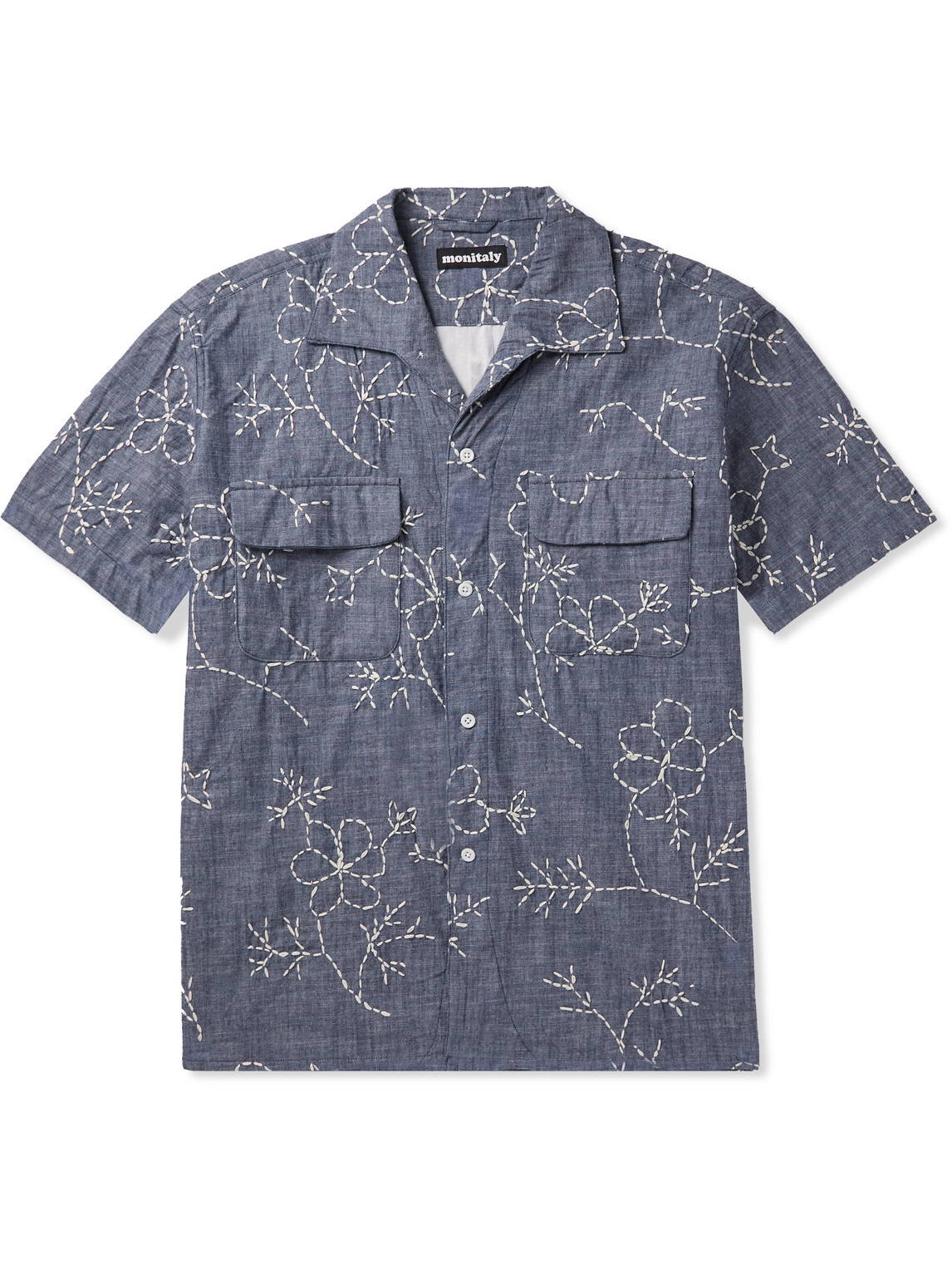 Monitaly 50's Milano Camp-collar Embroidered Cotton Shirt In Blue