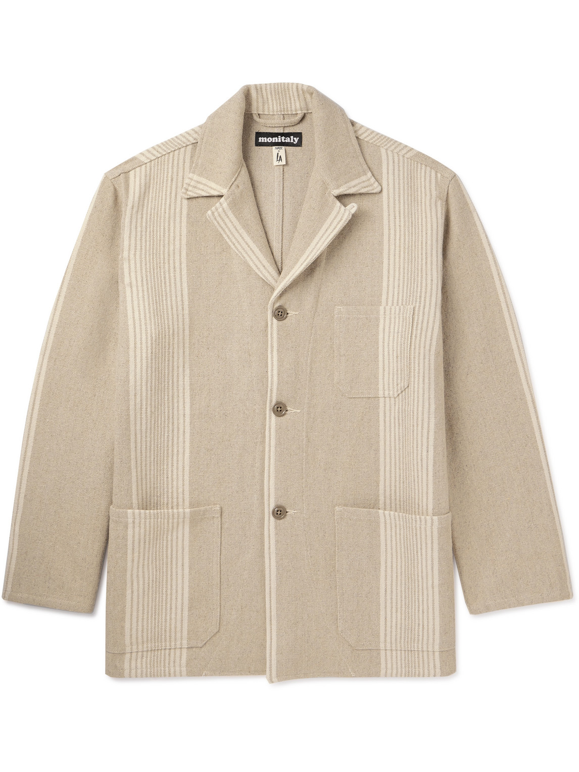 Convertible-Collar Striped Linen and Cotton-Blend Jacket
