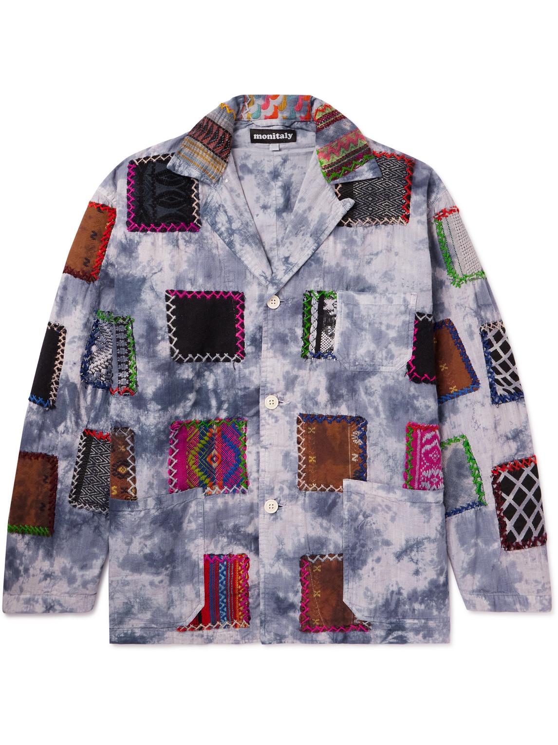 Convertible-Collar Appliquèd Tie-Dyed Cotton Jacket