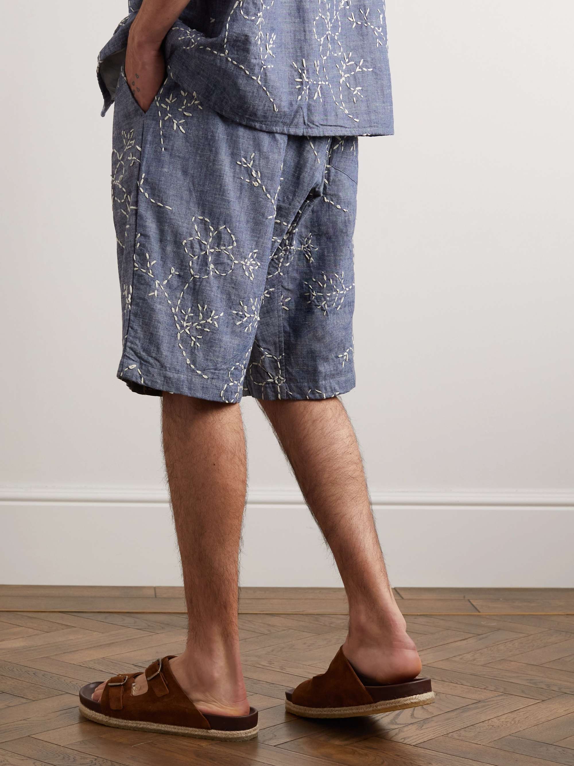 MONITALY Straight-Leg Embroidered Cotton Shorts