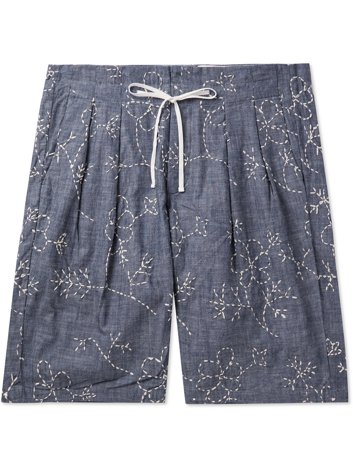 Monitaly Straight-leg Embroidered Cotton Drawstring Shorts In Blue