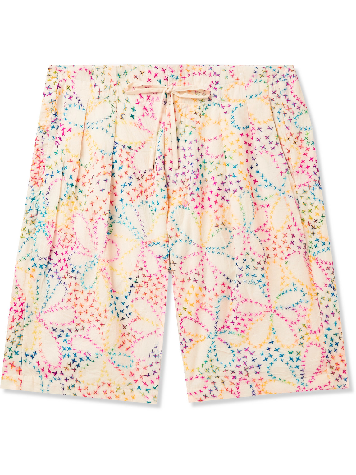 Monitaly Straight-leg Embroidered Cotton Shorts In Neutrals