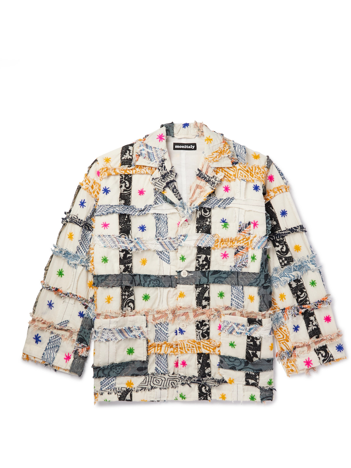 Monitaly Italian Jail Embroidered Patchwork Cotton Jacket In White