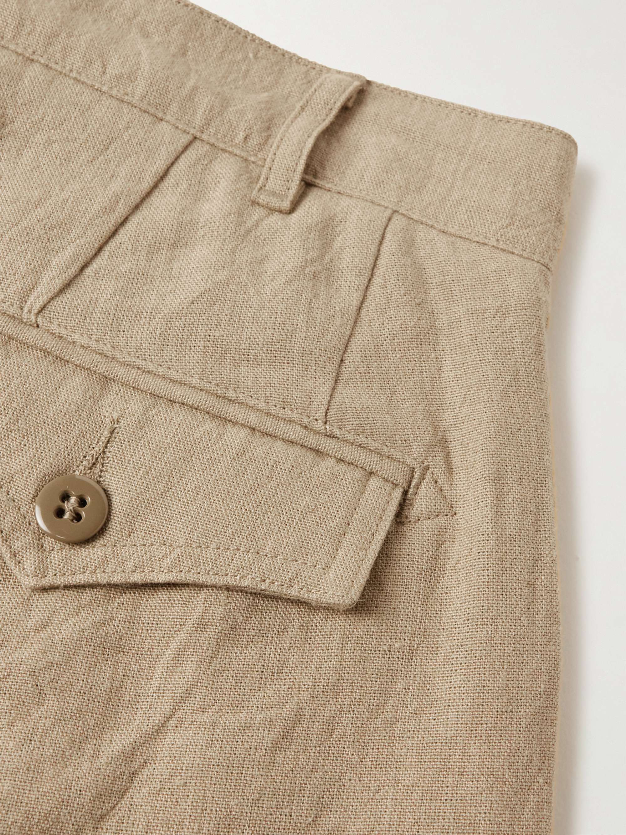 MONITALY Riding Tapered Pleated Linen and Cotton-Blend Trousers