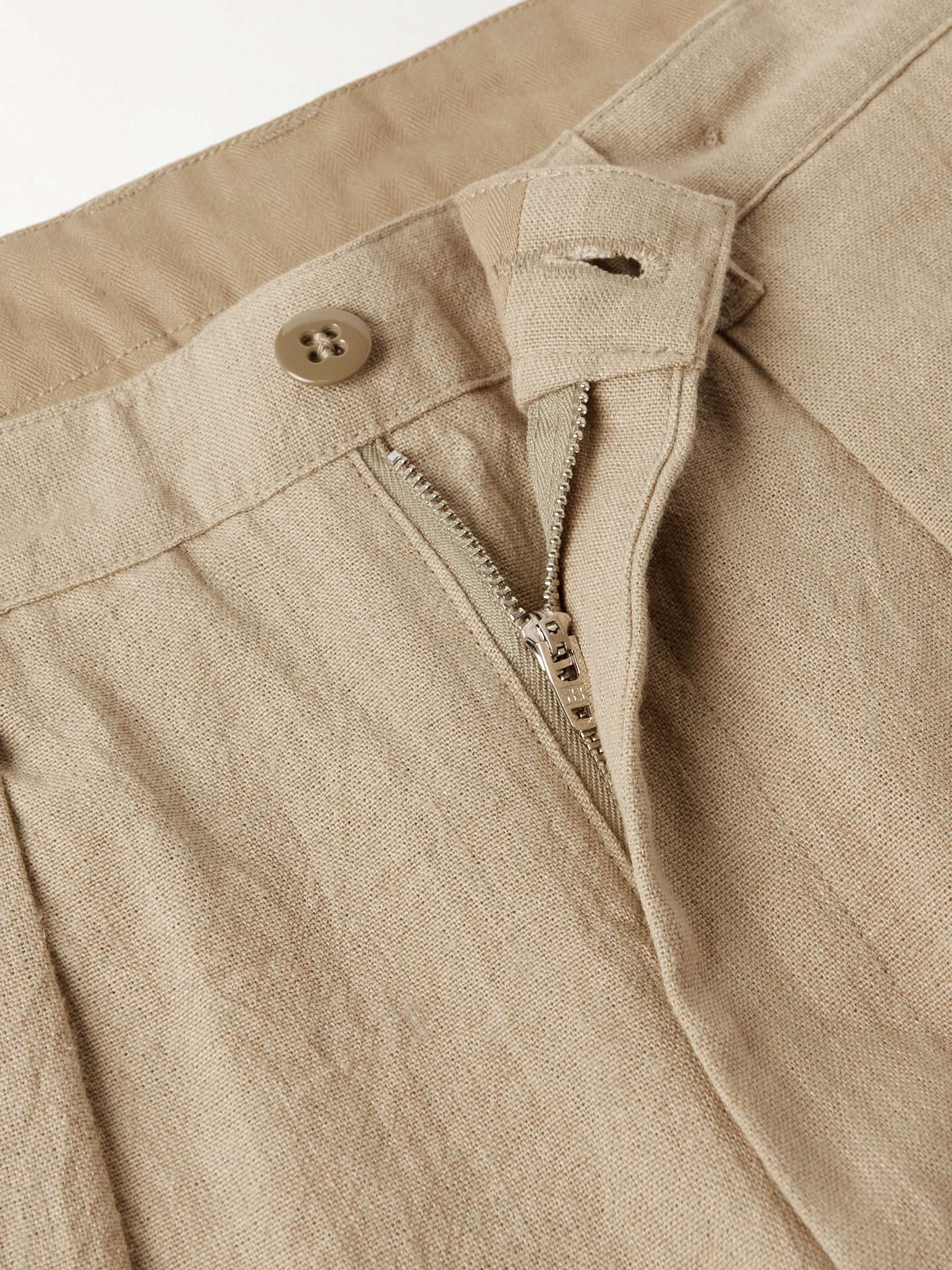 MONITALY Riding Tapered Pleated Linen and Cotton-Blend Trousers