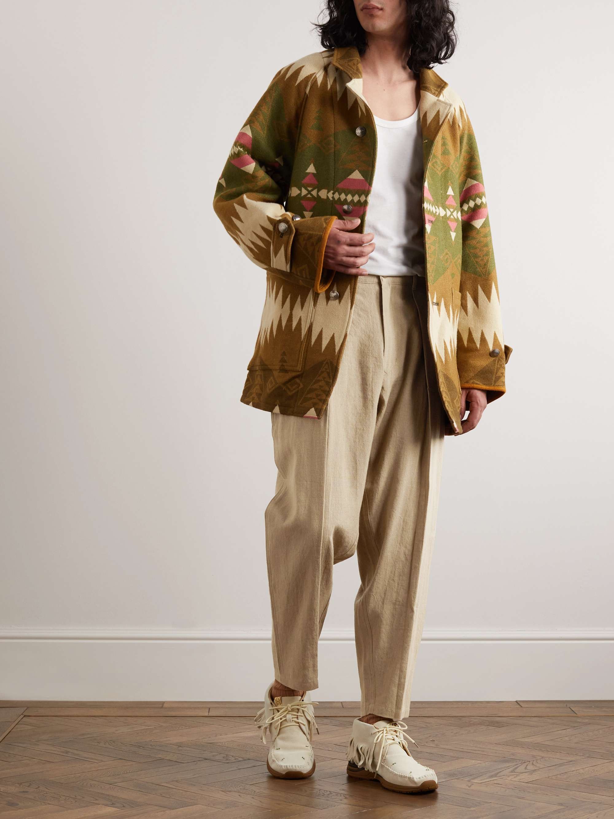 MONITALY Riding Tapered Pleated Linen and Cotton-Blend Trousers