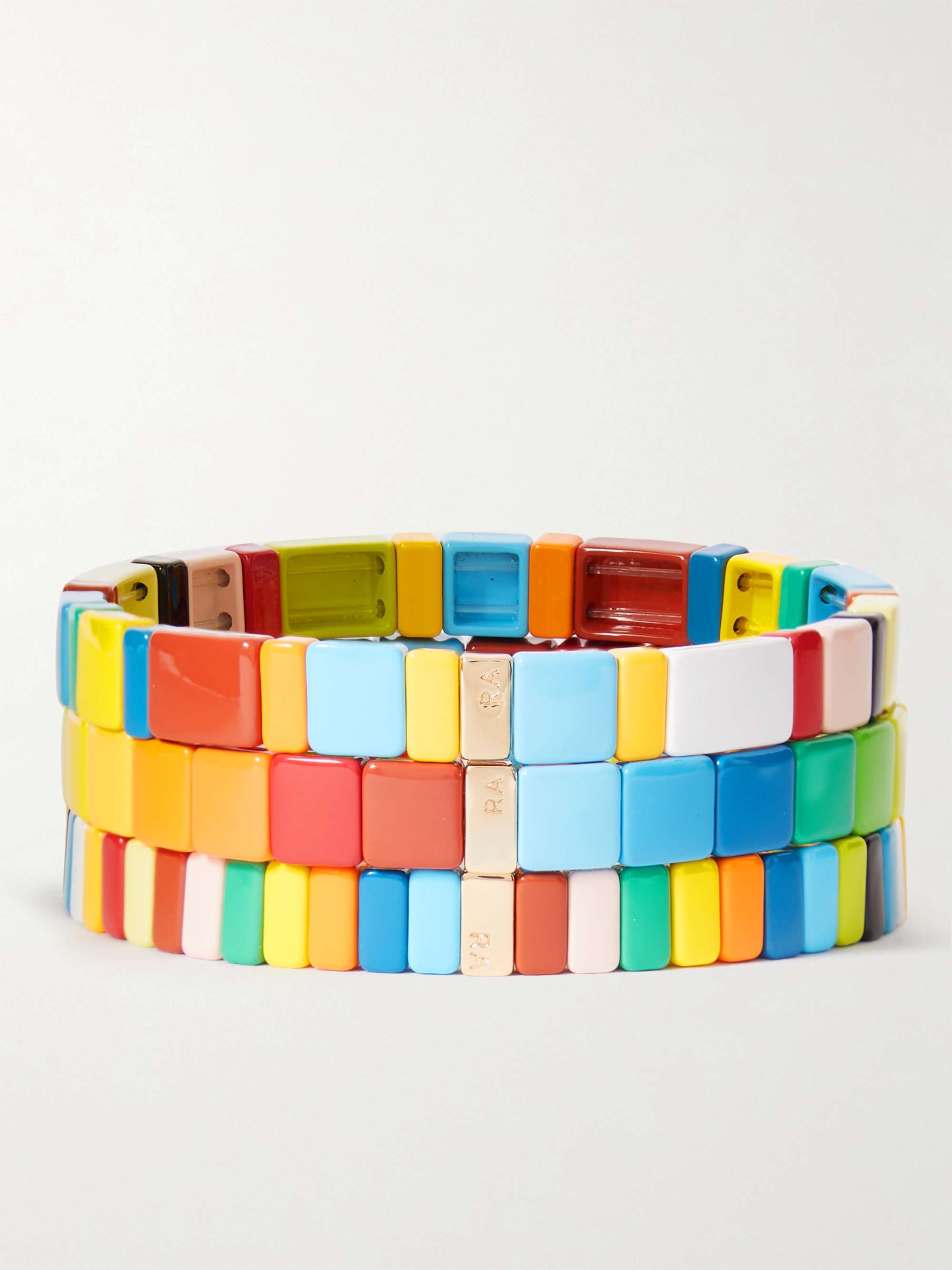ROXANNE ASSOULIN Rainbow Brite Set of Three Enamel and Gold-Tone Beaded Bracelets