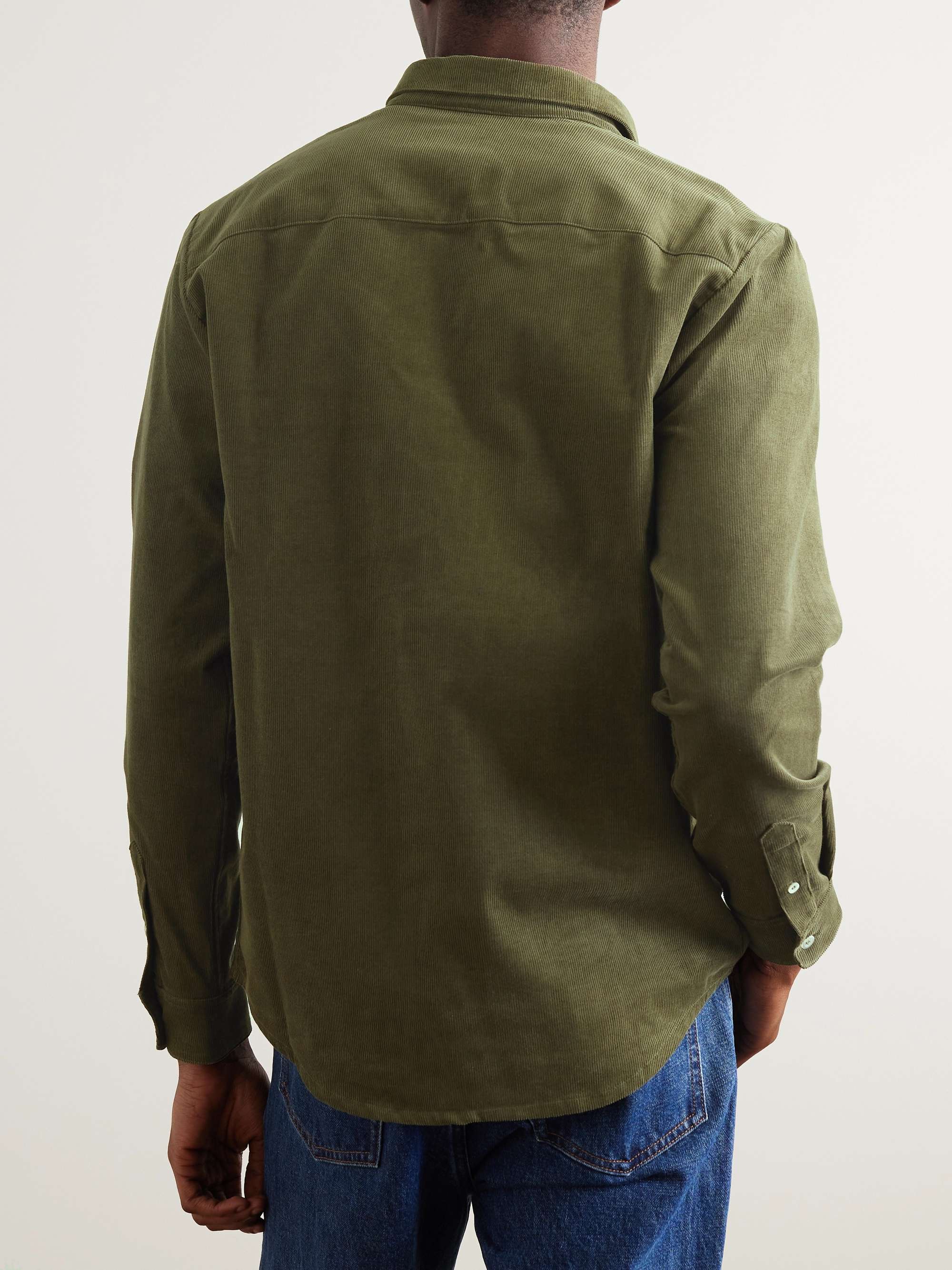 A.P.C. Serge Button-Down Collar Logo-Embroidered Cotton-Corduroy Shirt ...